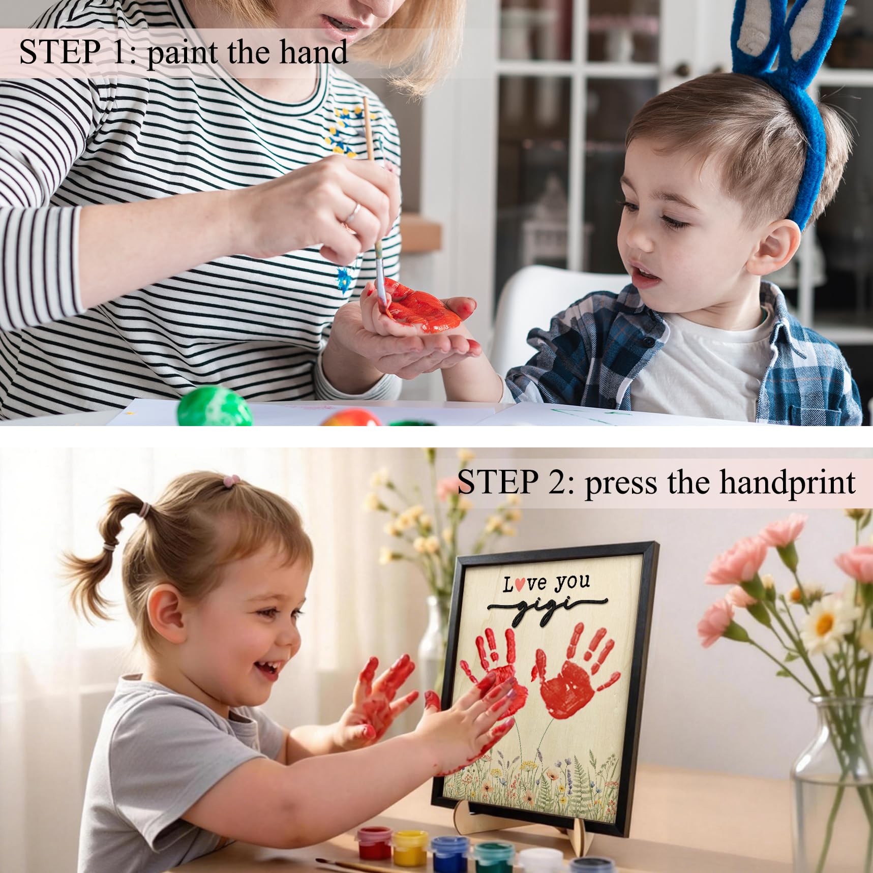 FONDCANYON Gigi - Kit de huellas de manos para el día de la madre, regalos de cumpleaños para el día de la madre, regalos de cumpleaños de nietos, kit de manualidades con pinturas acrílicas, recuerdo