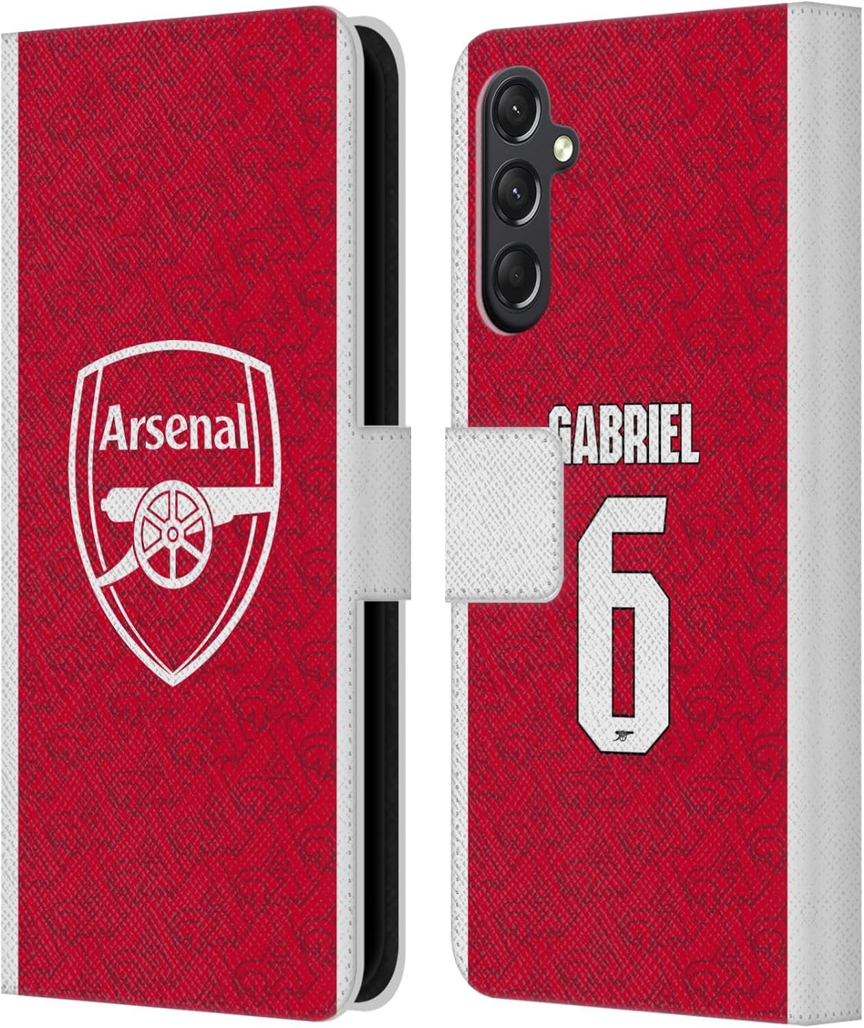Head Case Designs Officially Licensed Arsenal FC Gabriel Magalhães 2025/26 Players Home Kit Leather Wallet Case Compatible with Samsung Galaxy A24 4G / M34 5G