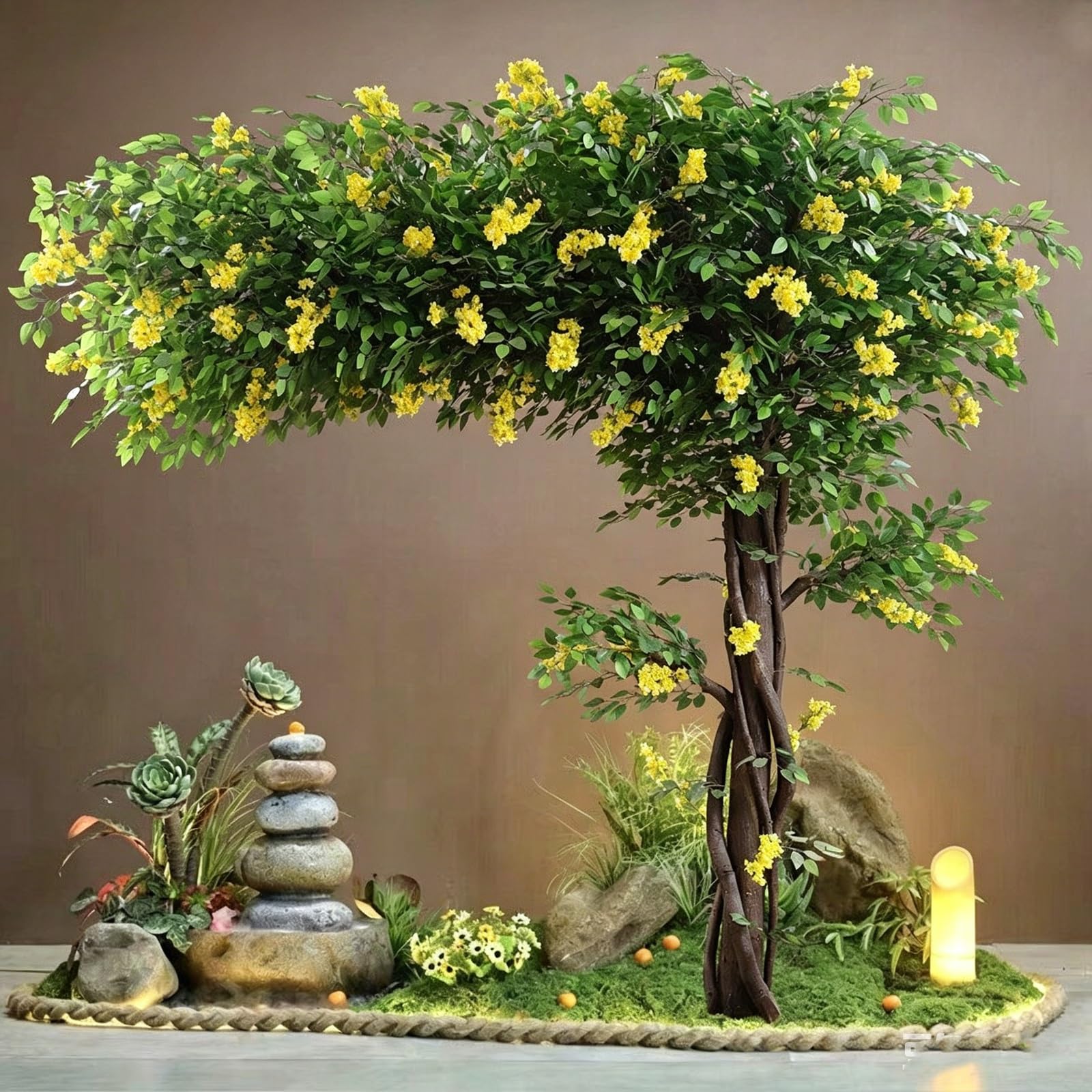 Large Realistic Artificial Tree,Large Artificial Osmanthus Tree for Hotel Lobby, for Commercial Mall Office & Home Decor(6x6m)