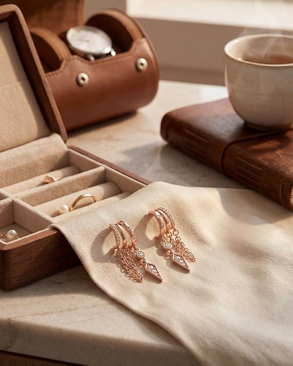 MUMREUES Rose Gold Stud Earrings for Women Trendy Hoop Huggie Earrings by MUMREUES - Used condition - Image 5