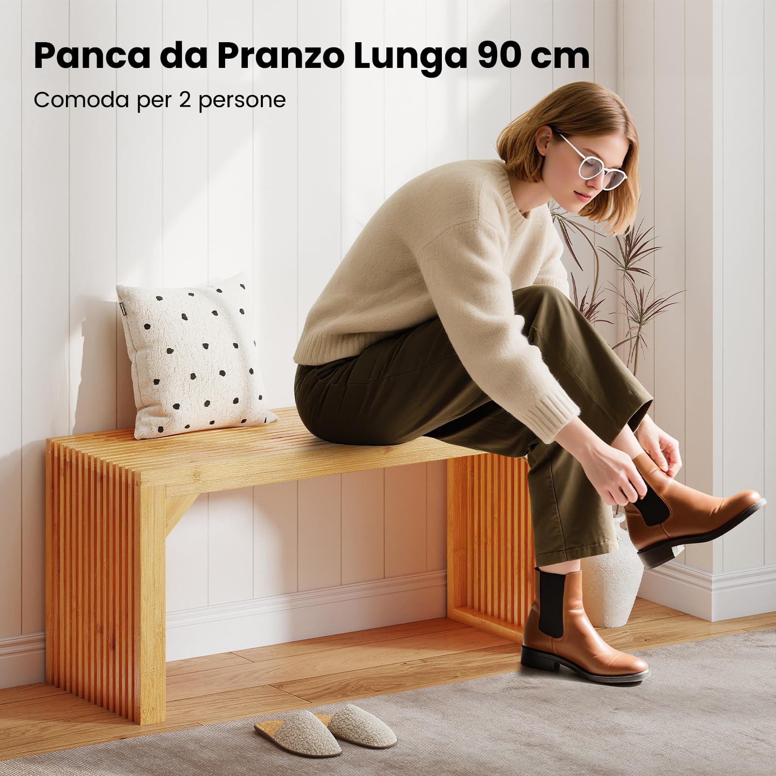 COSTWAY Panca da Interno in Bambù, Panca Ecologica da Ingresso Lunga 90 cm, Portata 300 kg, Sedia Moderna per Sala da Pranzo, Soggiorno e Giardino, 90 x 33 x 43 cm