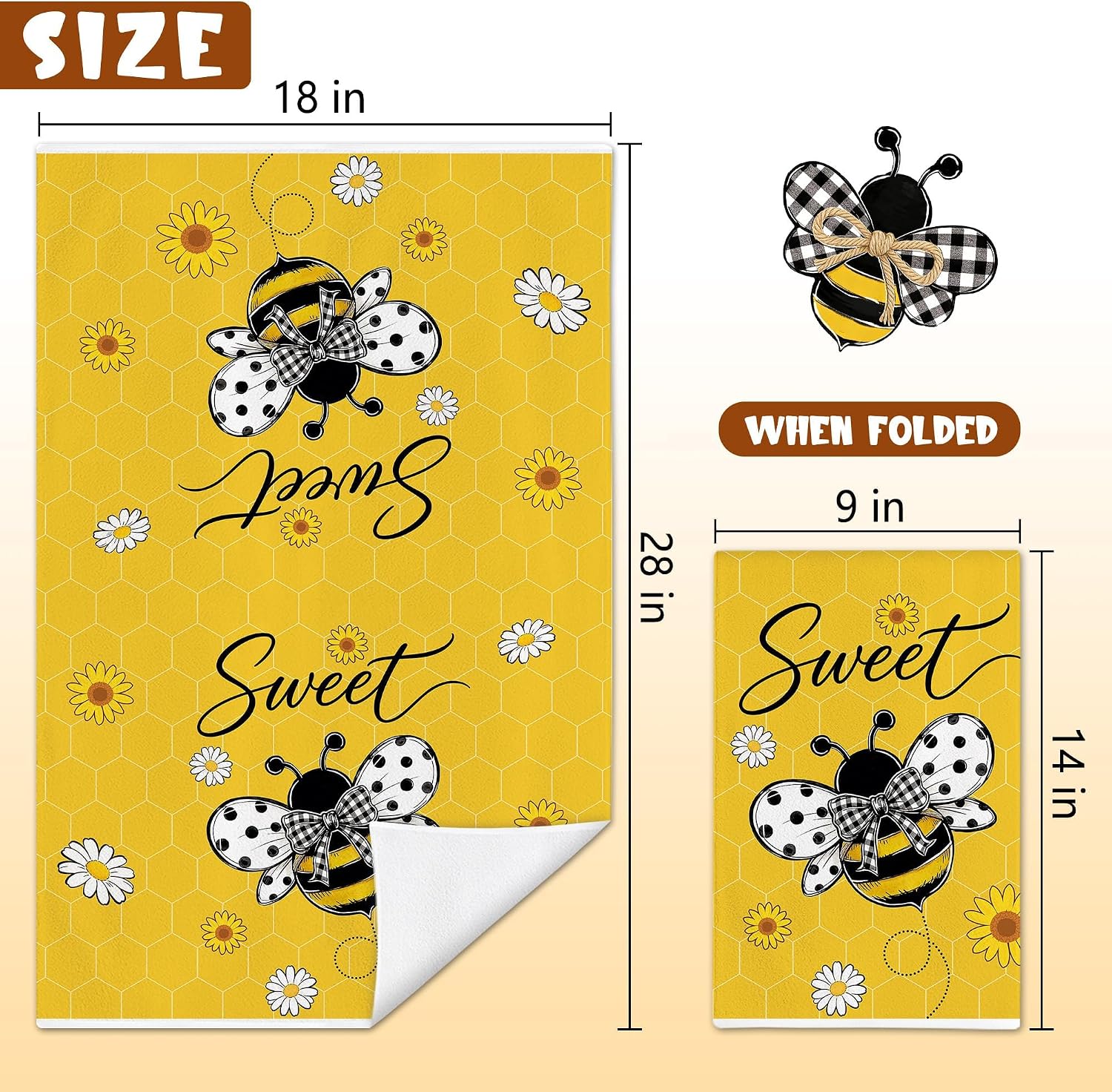Hexagram Bumble Bee Kitchen Decor, Bee Towel Gifts for Women for Home