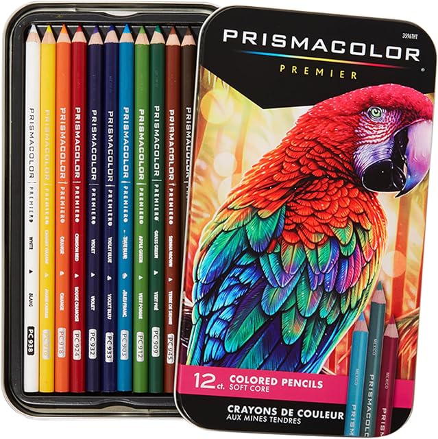 Prismacolor Premier Coloured Crayons, crayons à noyau doux pour les livres de coloration adultes, dessin et croquis, assortis, 12 Nombre
