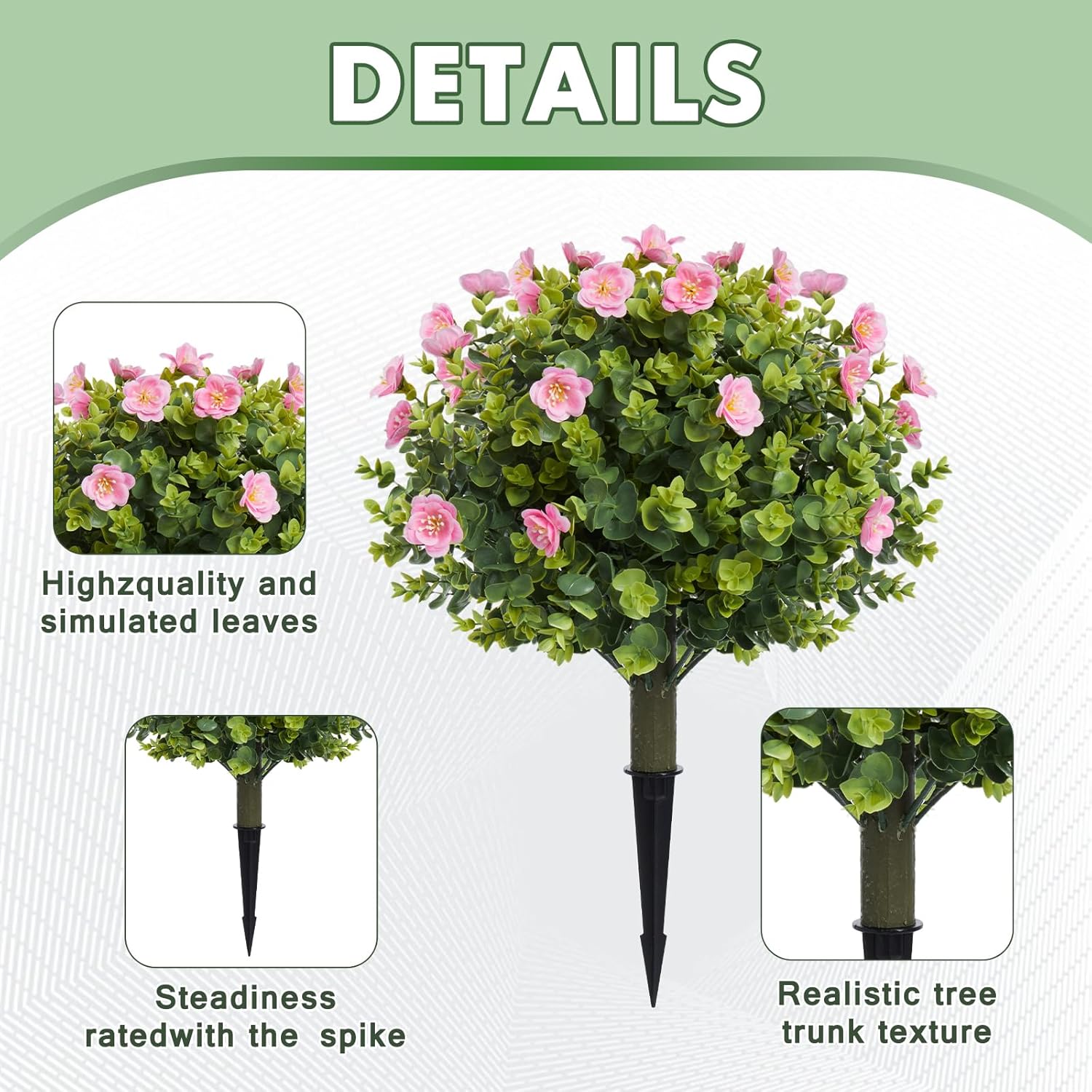 MGWILL 20" Artificial Camellia Topiary Ball Tree with Spike, Artificial Boxwood Shrubs Fake Bushes Set of 2, Faux Floral Flower Plant for Porch, Artificial Plants for Outdoor Indoor UV Resistant - Image 4