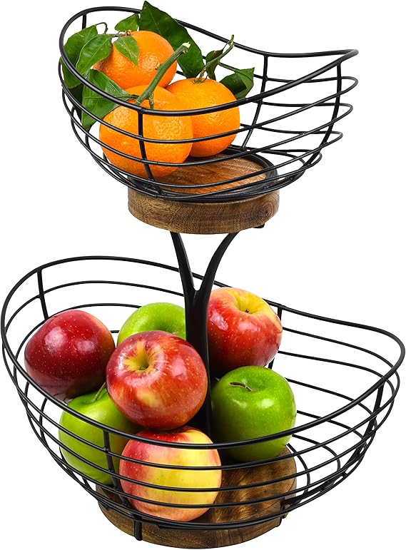 Modern Farmhouse 2 Tier Fruit Basket for Kitchen Counter