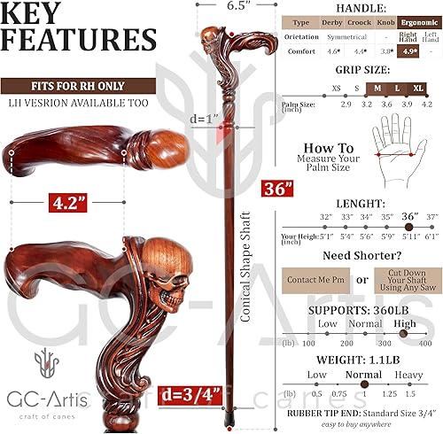 Miniatura 75 de Luxury Handmade Wooden Walking Cane – Premium Carved Solid Wood, Ergonomic Comfort Grip, Designer Canes for Men & Women, Elegant Fashionable Walking