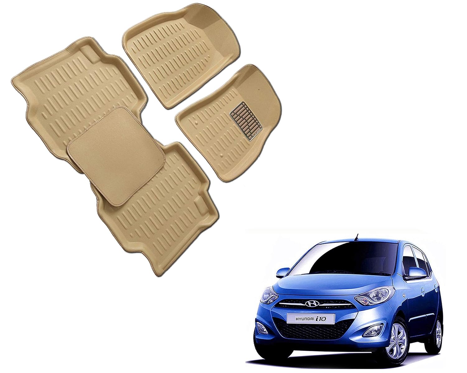 WolkomHome Car Mats Luxury Floor 3D Mat Carpets Beige for Hyundai I10