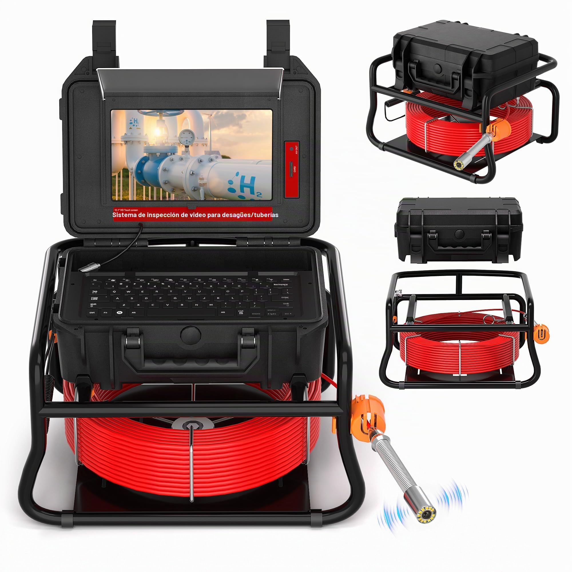 Camara Inspeccion Tuberias con Localizador de 512 Hz, Pantalla Táctil de 10.1 Pulgadas 1080P, Camara Tuberias con Autonivelación y Transmisor, Cámara de Inspección con Grabador de Audio