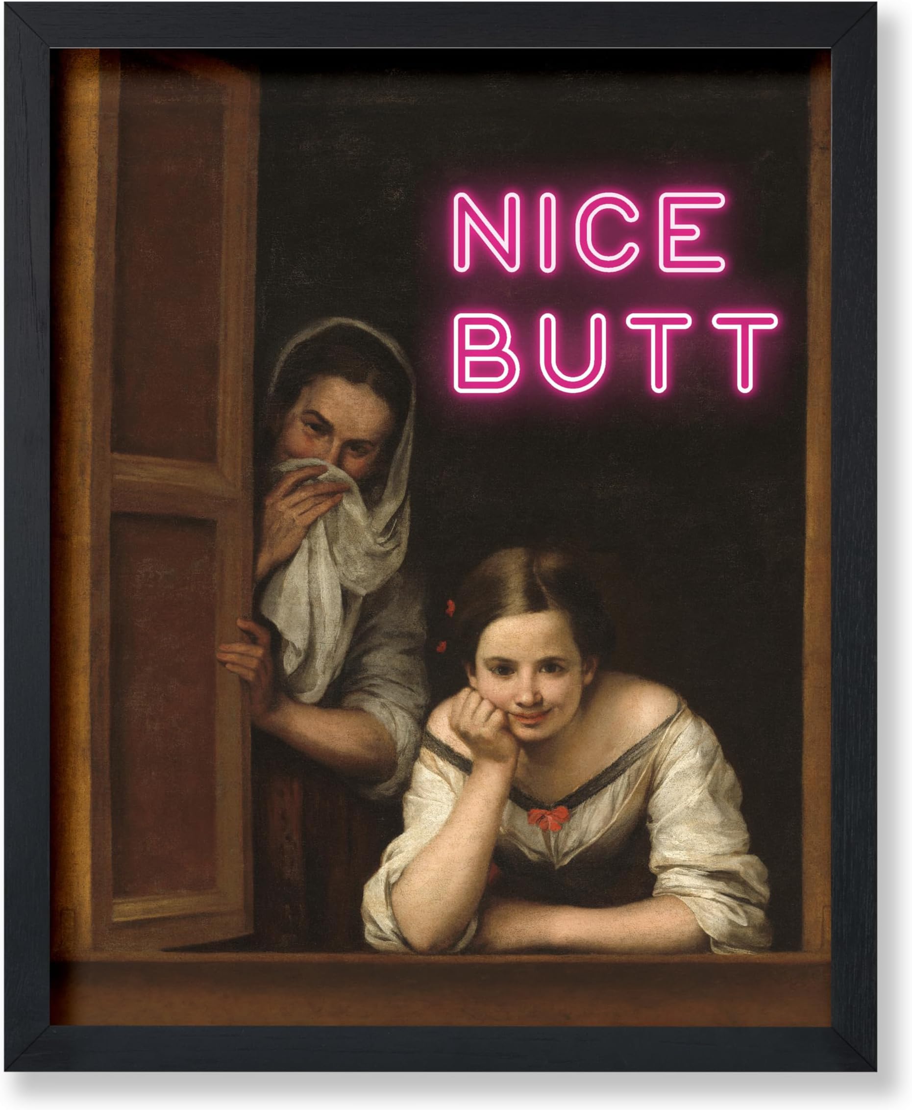 Poster MasterTwo Women at a Window Poster - Nice Butt Print - Altered Art - Baroque Art - Pop Art - Gift for Men & Women - Funny Wall Decor for Dorm, Bedroom or Bathroom - 8x10 UNFRAMED Wall Art