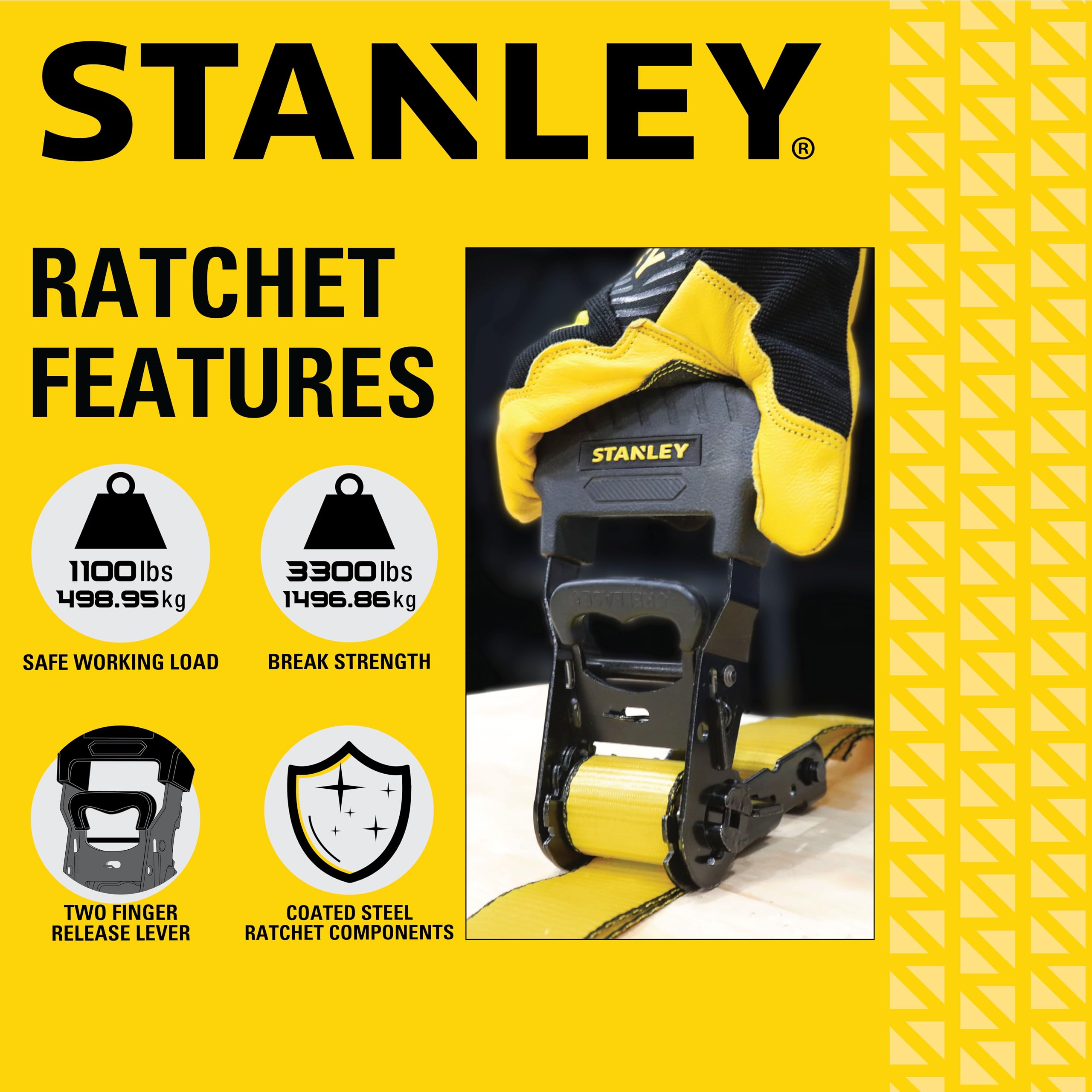 STANLEY S10074 Paski mocujące z grzechotką 3,8 cm x 40,5 cm (wytrzymałość na rozerwanie 1,5 kg) 4 szt