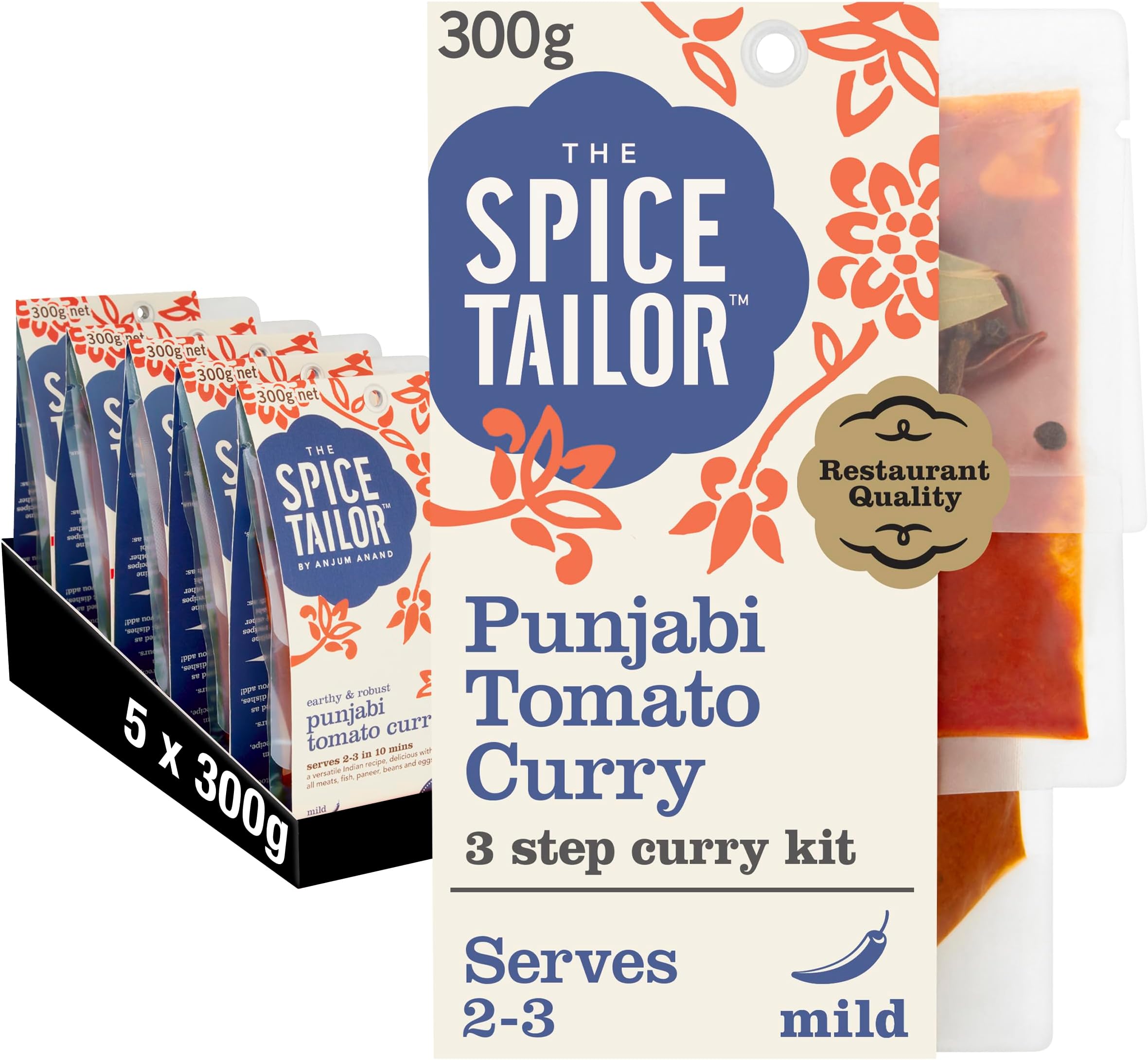 The Spice Tailor, Indian Curry Sauce Kits, Punjabi Tomato Curry in 10 Minutes with 3 Simple Steps, 300 g Packet (Pack of 5)