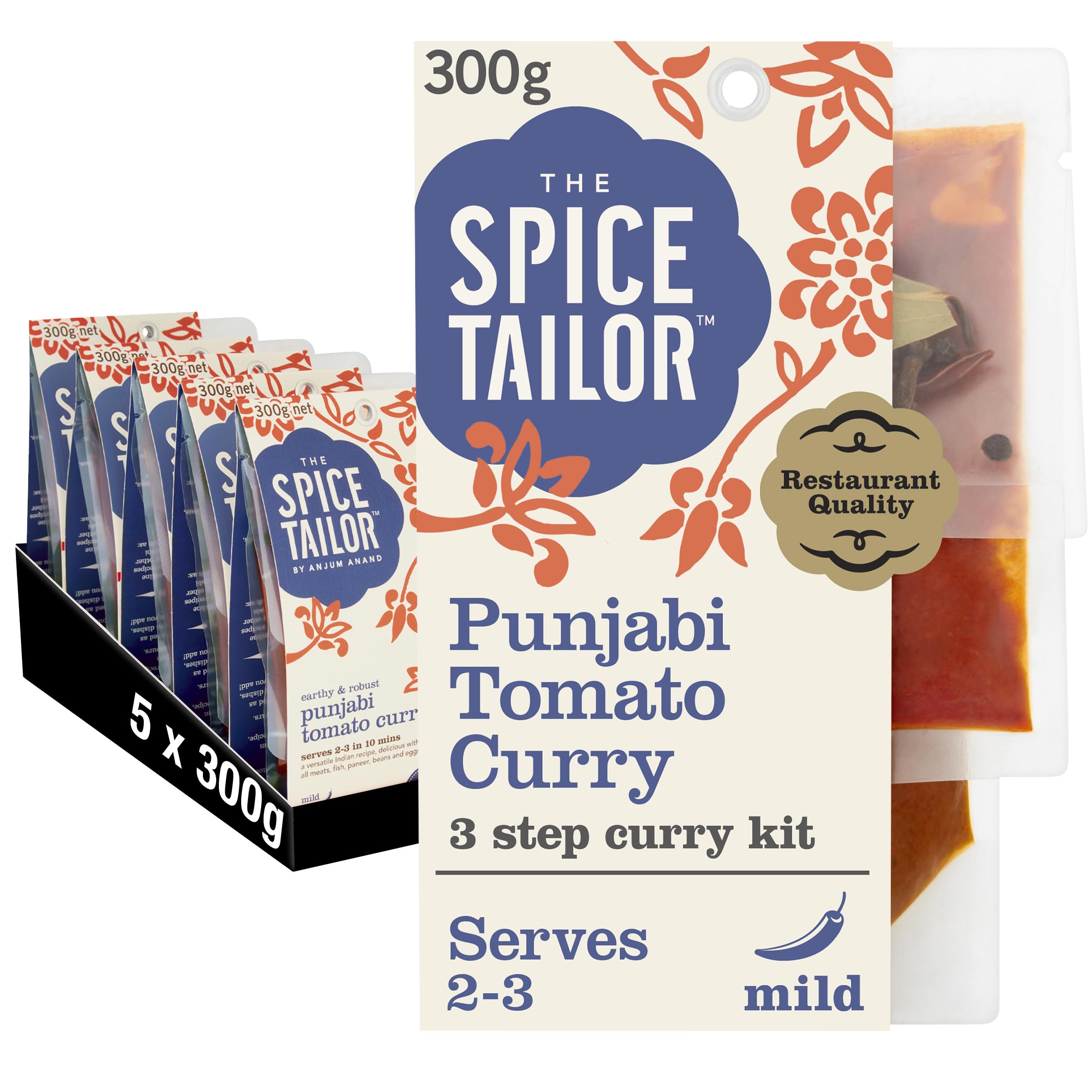 The Spice Tailor, Indian Curry Sauce Kits, Punjabi Tomato Curry in 10 Minutes with 3 Simple Steps, 300 g Packet (Pack of 5)