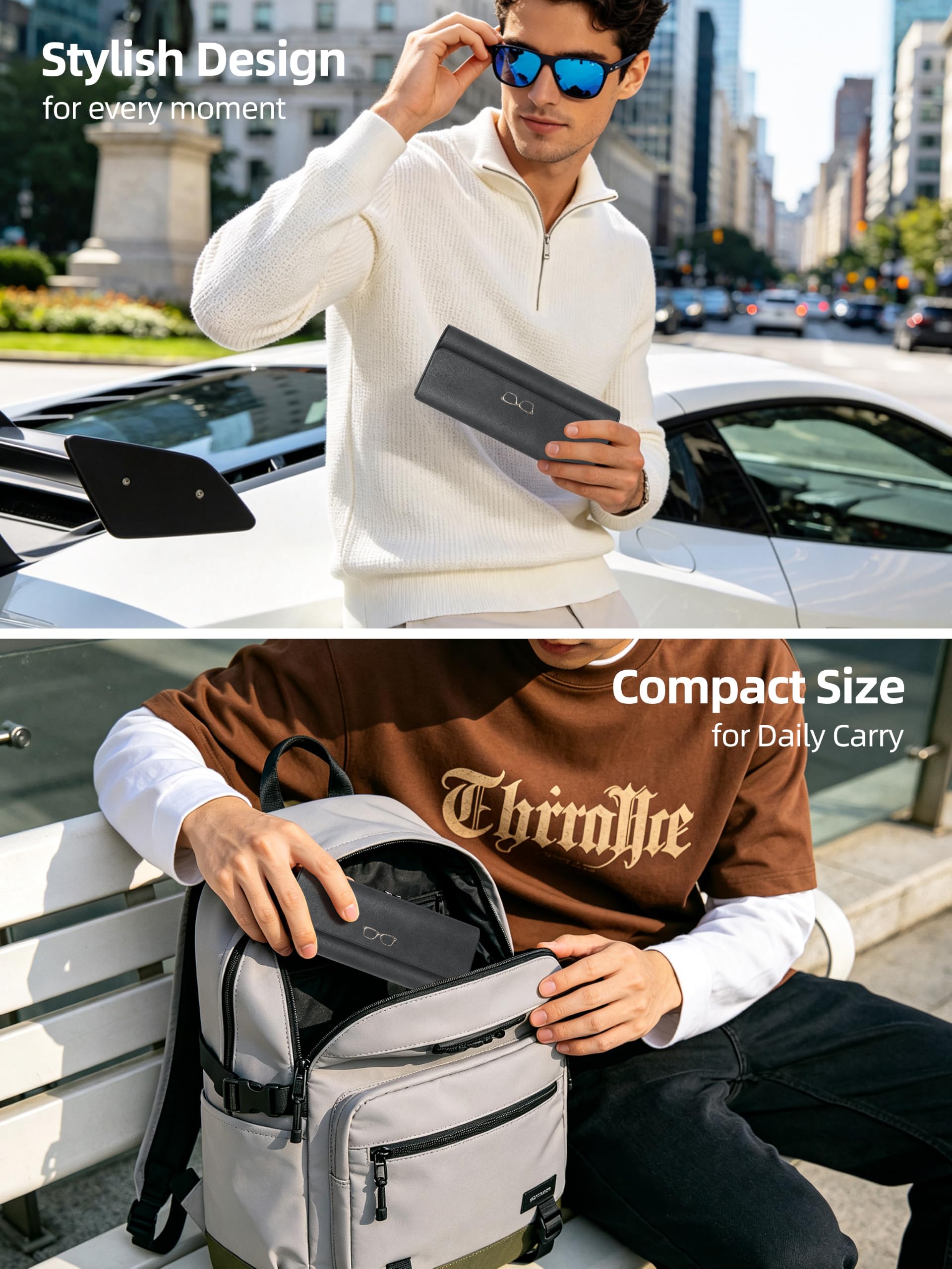 ExtreLife Smart Brillenetui, Funktioniert mit Apple Find My, Hartschalen-Sonnenbrillenetui für Damen Herren, Brillenetui mit GPS-Tracker, PU-Leder, Anti-Verlust, Wiederaufladbar, Schwarz