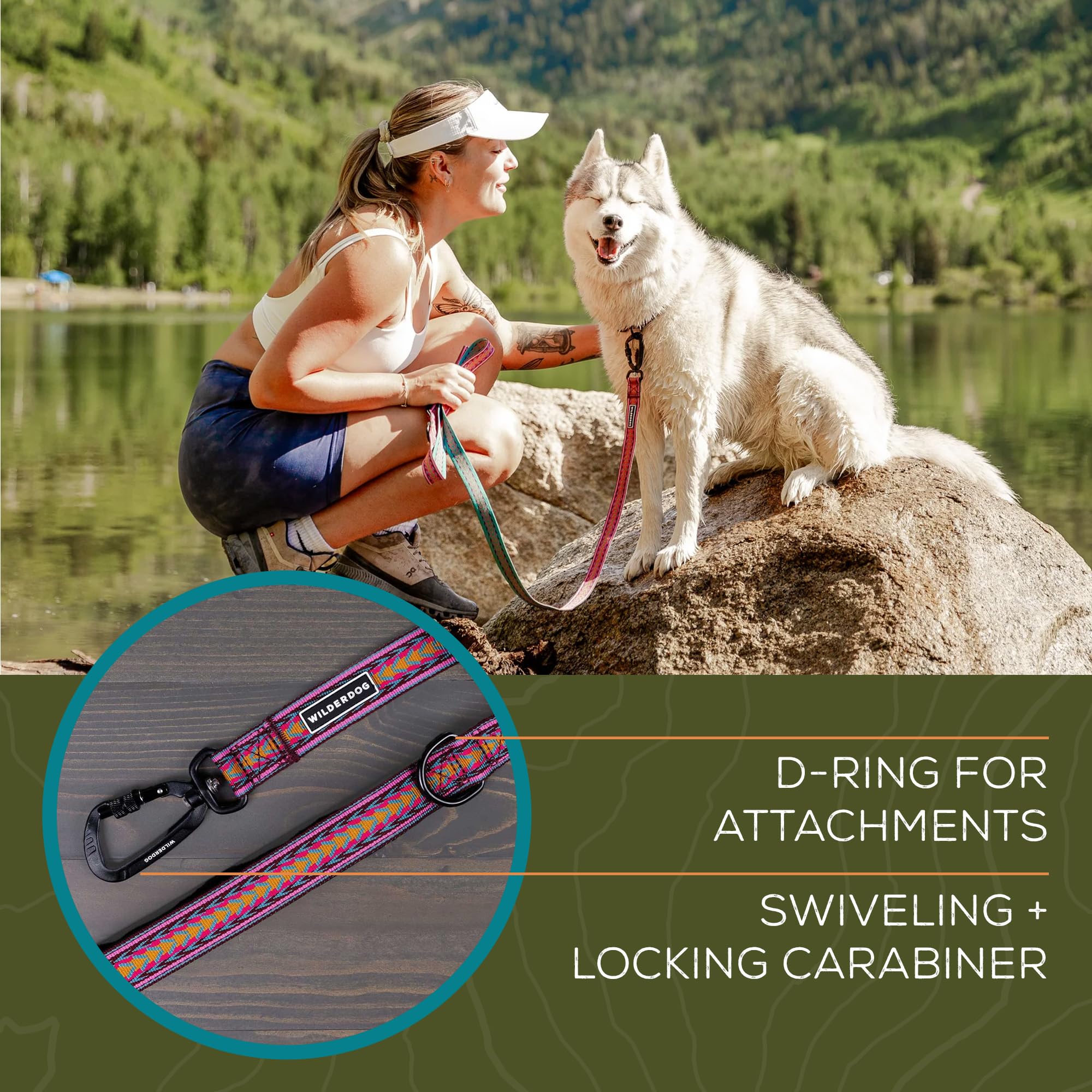 Wilderdog Ultraleichte Leinenserie für Hunde, 1,8 m lang und nur 106 g, mit schwenkbarer, verriegelbarer Karabinerbefestigung und leicht gepolstertem Griff mit D-Ring, Daybreak
