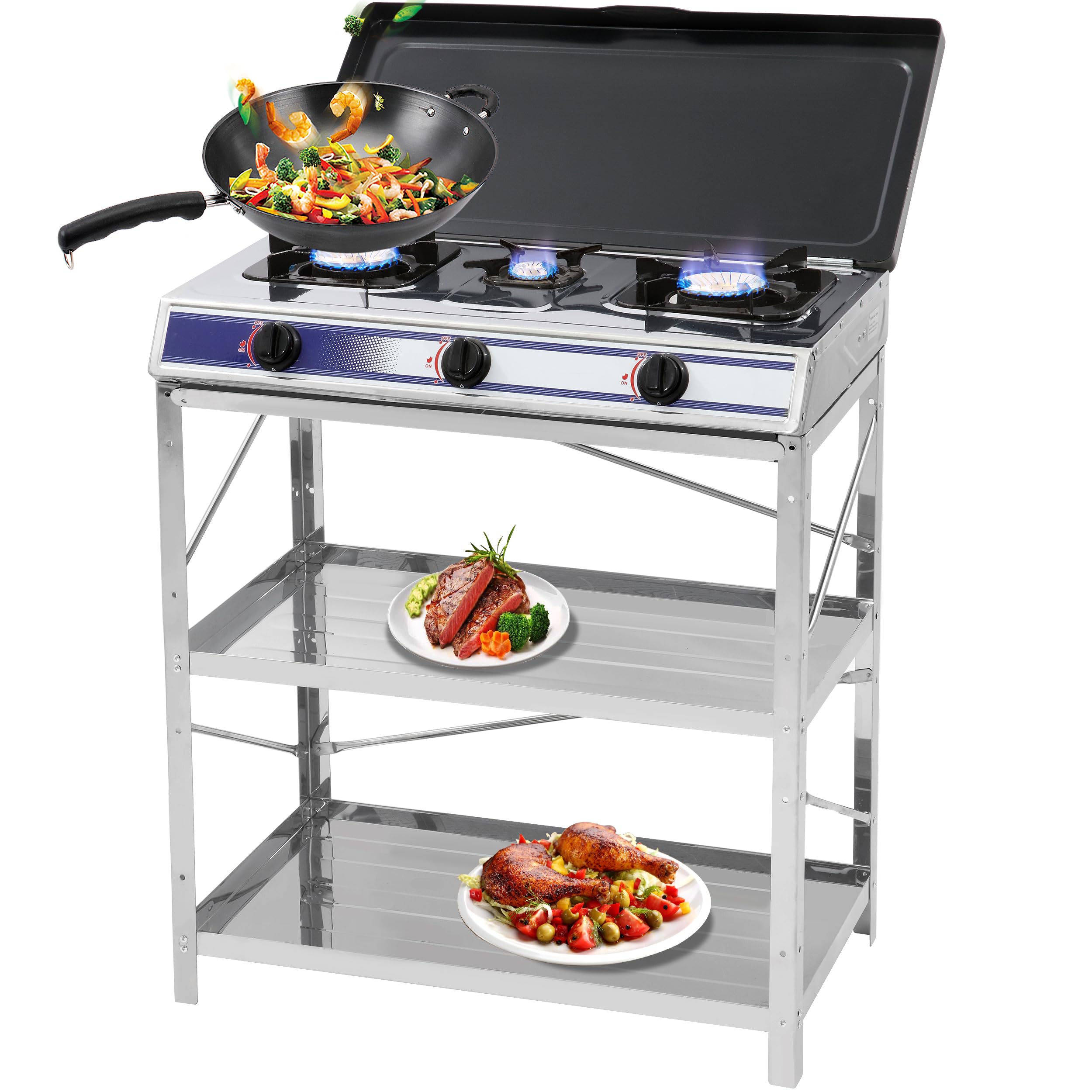 Buy Propane Cooktop 3 Burner Stove with Support Leg Stand and Wind