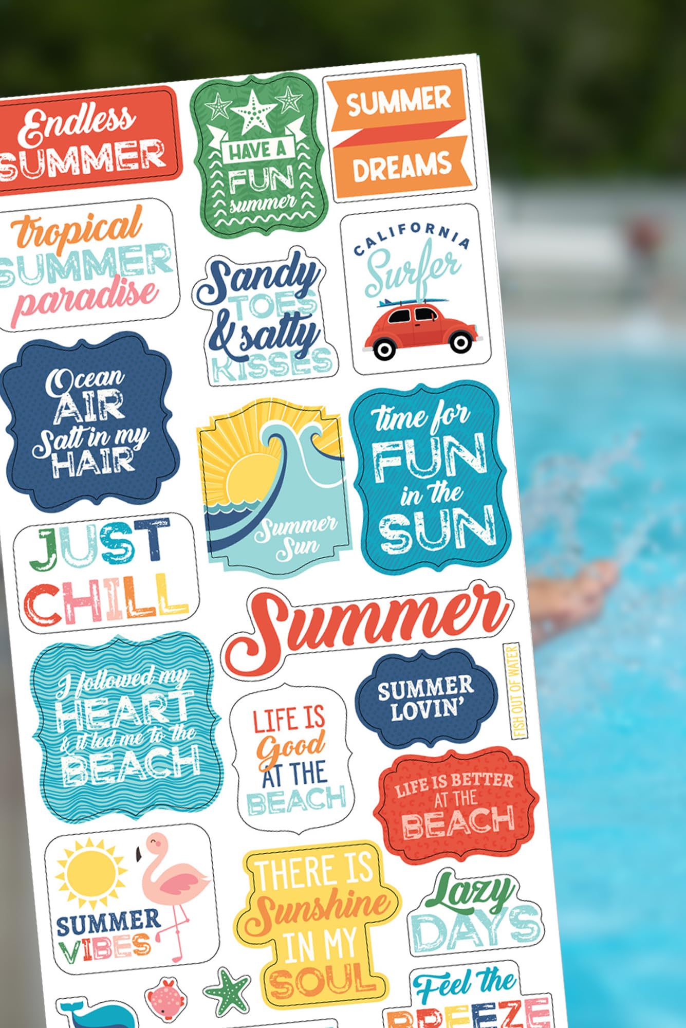 Summer Scrapbook Stickers - Phrases Chipboard, Beach Scrapbooking Stickers with Palm Tree, Seestern Design - Scrapbook Stickers Summer Theme Set for Vacation Planner, Photo Album, Travel Diary -2