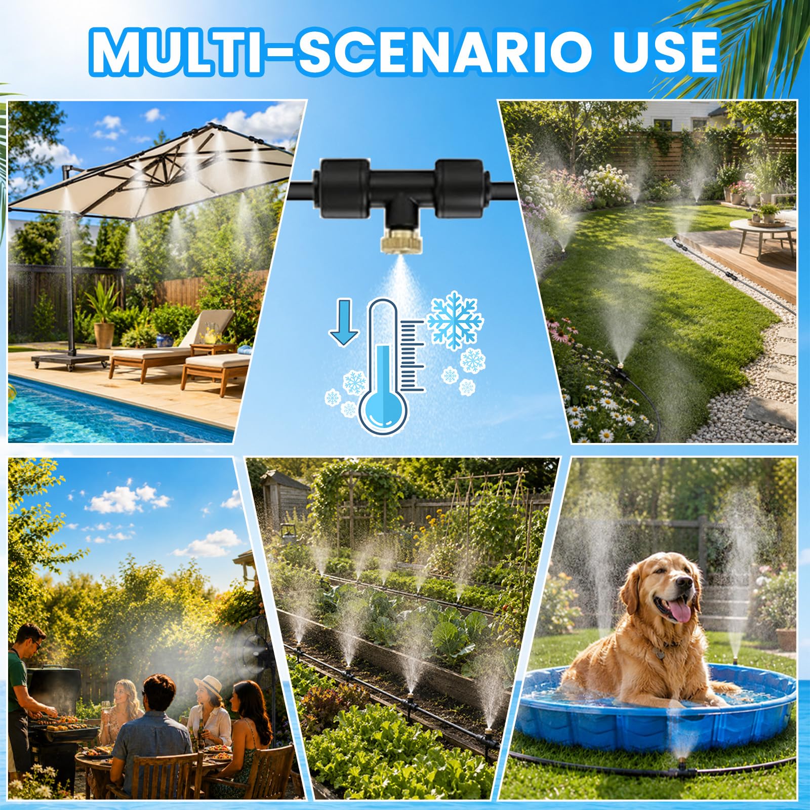 Landrip Brumisateur Exterieur 18M avec 20 Buses + Joint en T+1 Adaptateur 3/4" pour Brumisateur Jardin Terrasse Serre Parasols