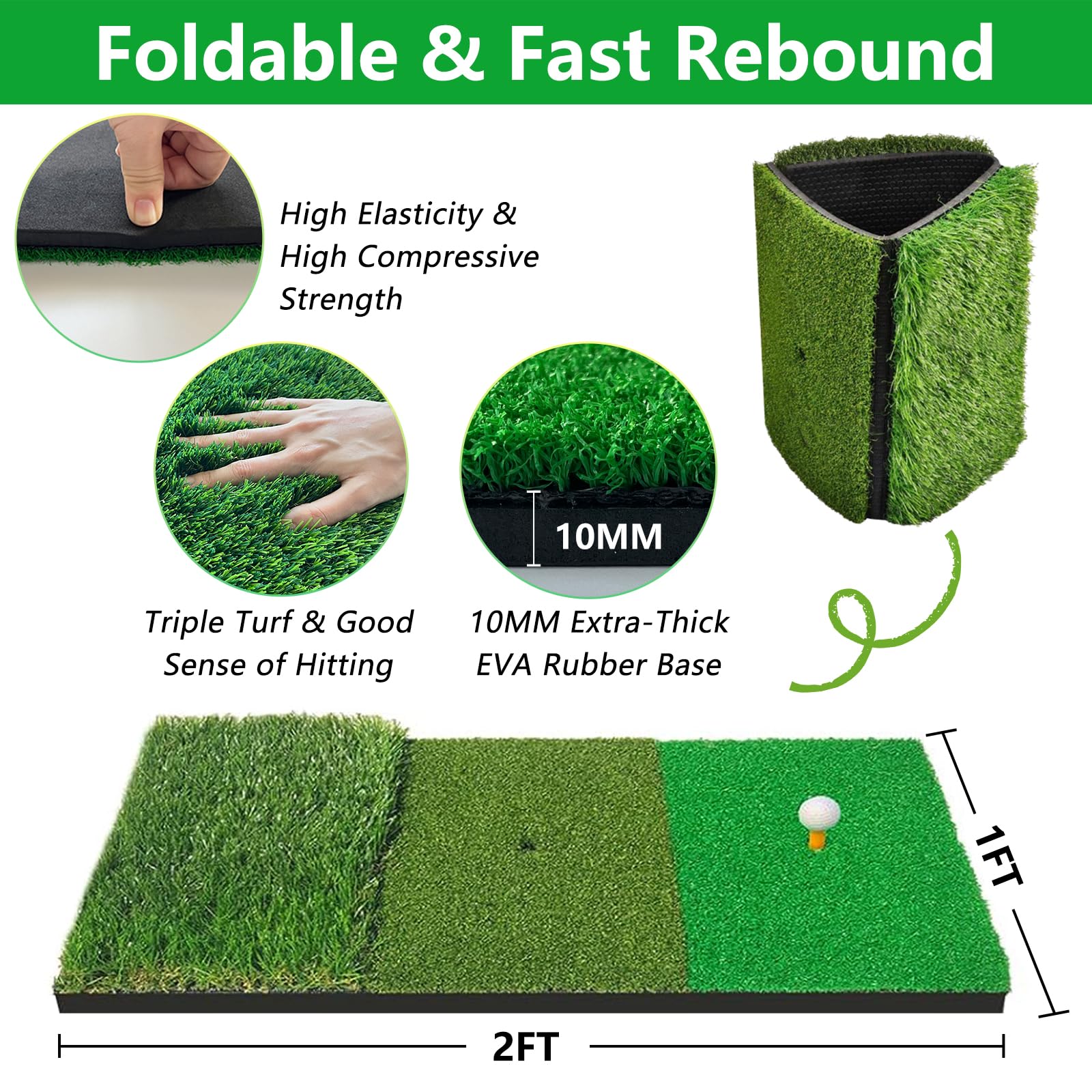 TTCB Sports Red de práctica de golf al aire libre, red de golpeo de golf de 10 x 7 pies para interiores con alfombrilla y corrector de swing para conducir en el patio trasero, astillado, accesorios de