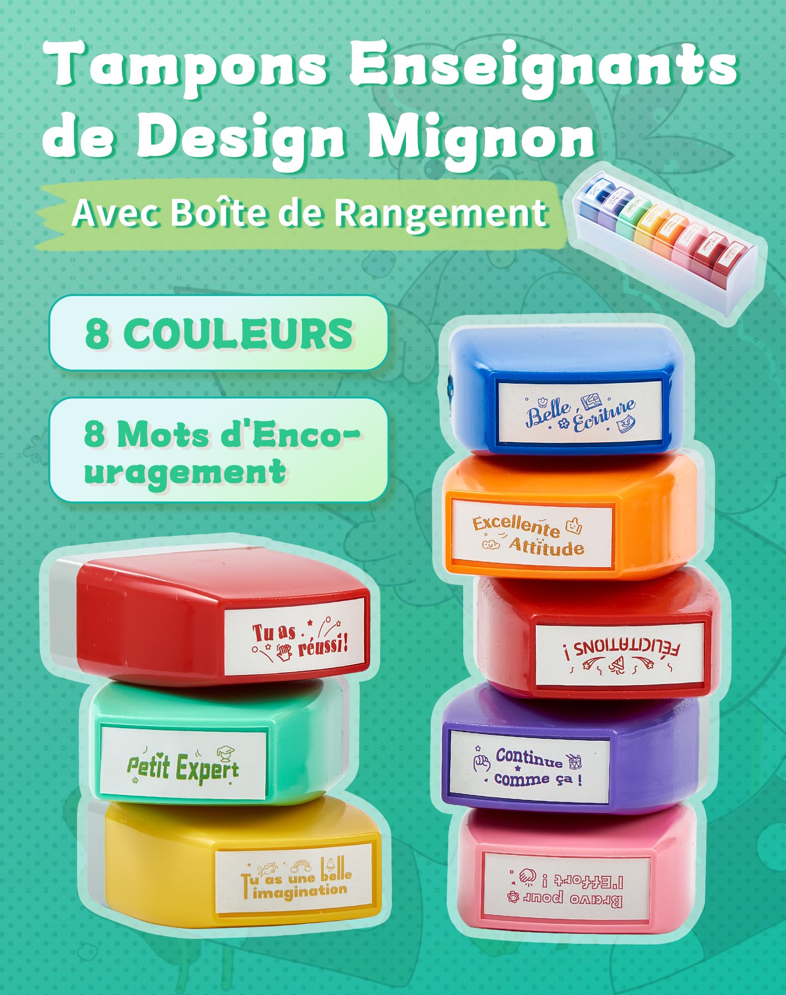 Tapon Enseignant Français 6PCS Tapon Auto Encreur Enfant Tapons
