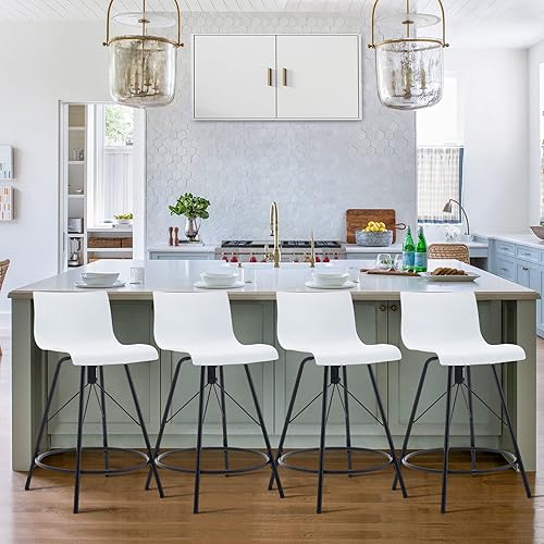 Miniatura 4 de Awonde Juego de 4 taburetes de bar giratorios de altura de mostrador con respaldo, sillas de bar de cocina modernas, asiento de plástico de 26