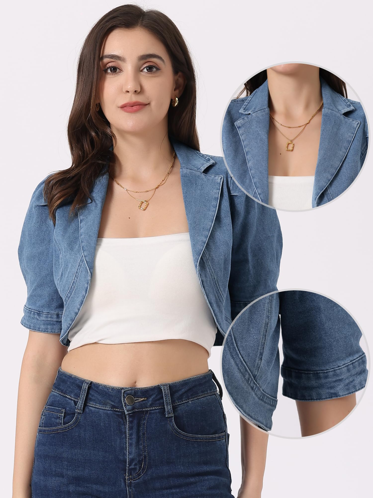 Allegra K Donna Cardigan In Denim Corto Per Giacca Di Jeans Con Collo A Bavero A Maniche Corte