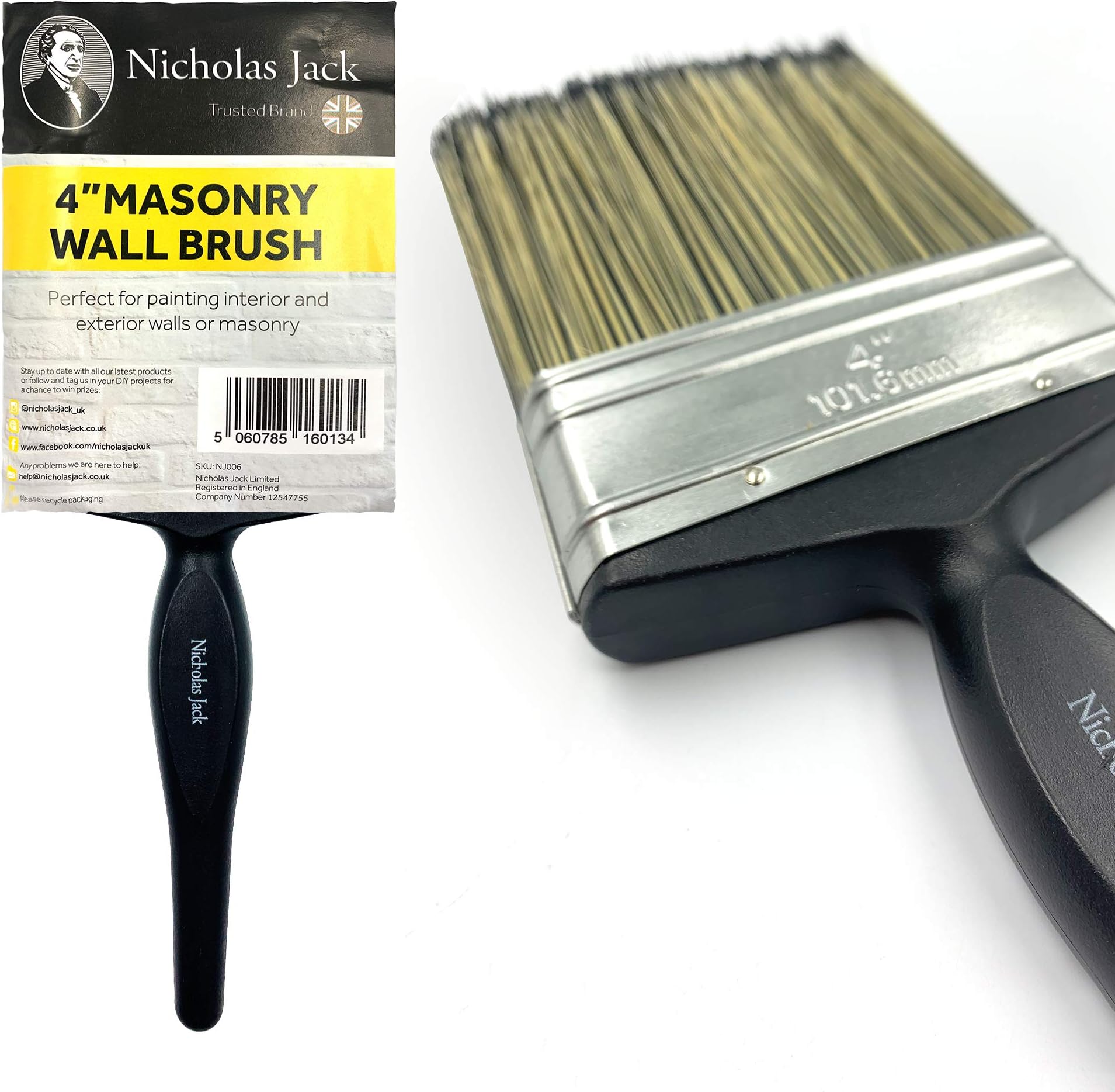 Nicholas Jack 4" Masonry Paint Brush for Painting Walls - All Round Outdoor Masonary Paint Brush for Brickwork