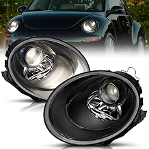 TUSDAR Projector Headlight Assembly Fit for 2006-2010 VW Volkswagen Beetle 2-Door Convertible Hatchback Halogen Type Headlamp Pair Black Housing with Clear Reflector