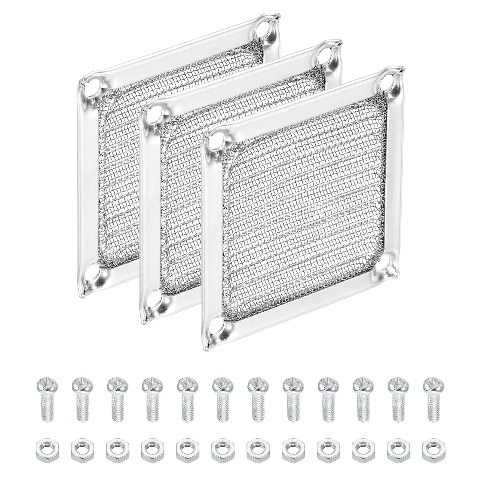 PATIKIL Griglia Filtro Ventola per Computer da 60mm con Viti, 3 Pezzi Cornice in Alluminio con Rete in Acciaio Inossidabile Copertura Antipolvere per Computer, Ventilatore, Tono Argento