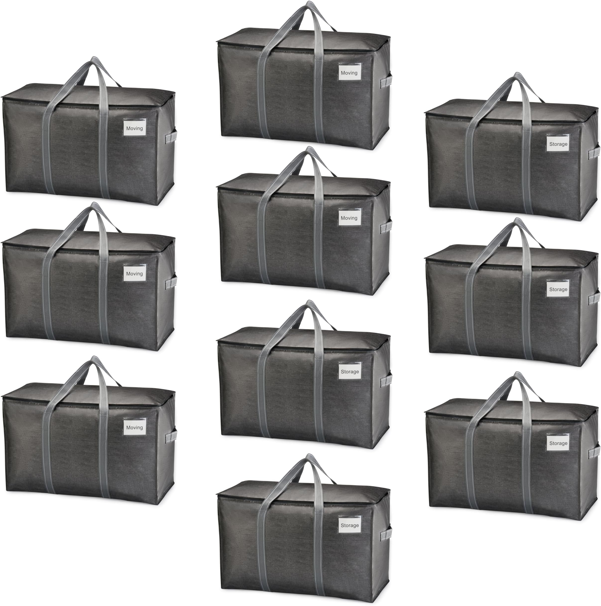 10 Pack Heavy Duty Moving Bags, Extra Large Storage Bags with Reinforced Handles & Strong Zippers, Foldable & Reusable Moving Box Alternative for Clothes & Dorm Storage