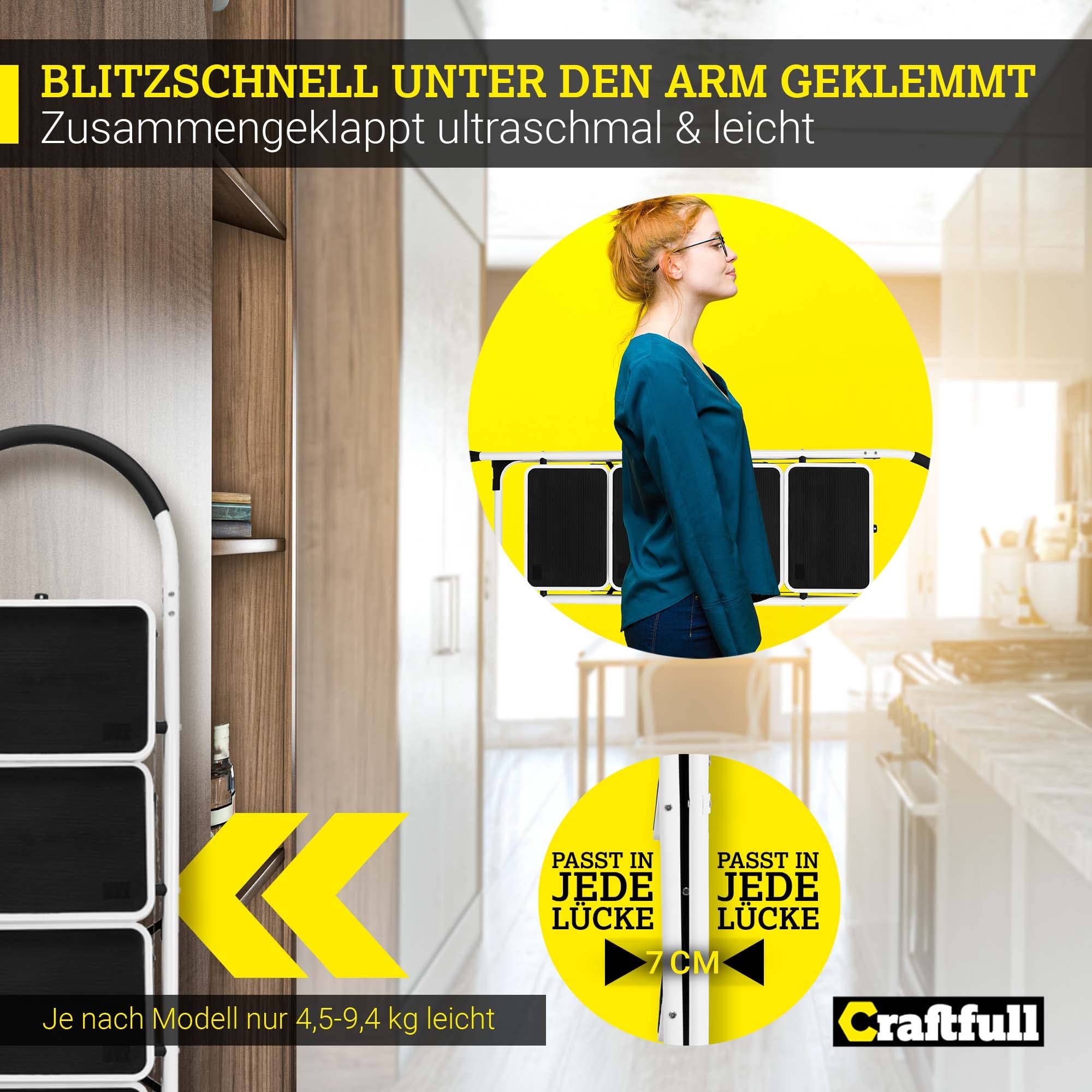 CRAFTFULL Trittleiter CF-130A 5 Stufen Klapptritt Stehleiter Mehrzweckleiter