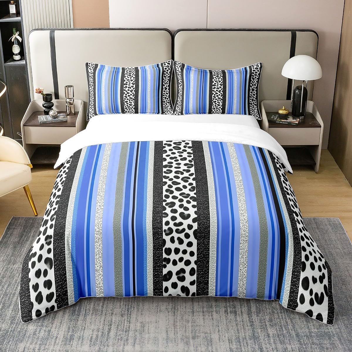 Castle Fairy Leopard Stripes 100% Nature Cotton Duvet Cover Abstract Leopard Comforter Cover Twin Size with 1 Pillowcase Ombre Stripes Modern Art Aesthetic Luxury Bedding Set (No Filler)