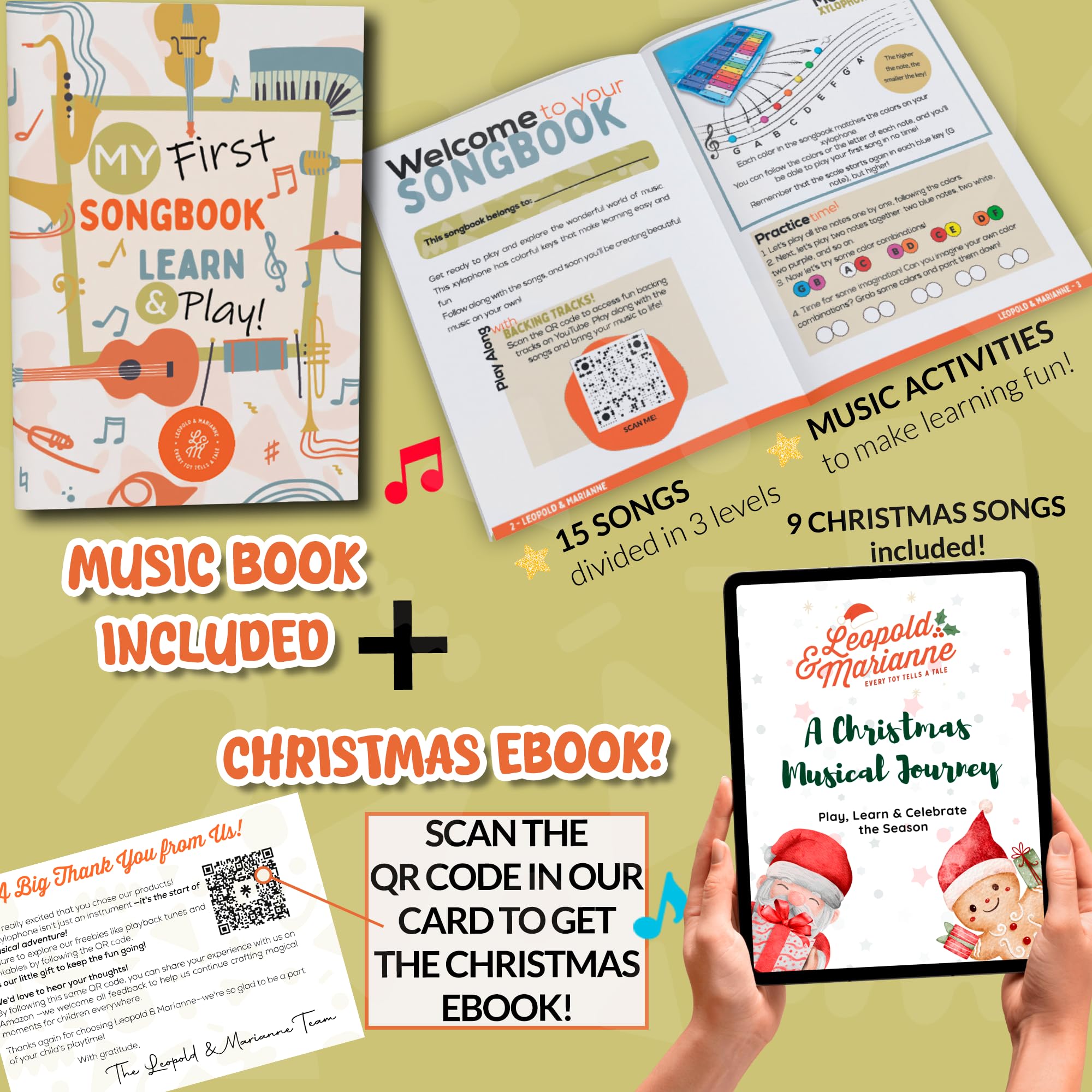 Leopold & Marianne | Xylophone for Kids Ages 5-9 | Kids Musical Instrument | Glockenspiel 25 Notes Chromatic | Color Metal Keys | Music Book Included, Play-Along Videos, Blue Carry Plastic Case