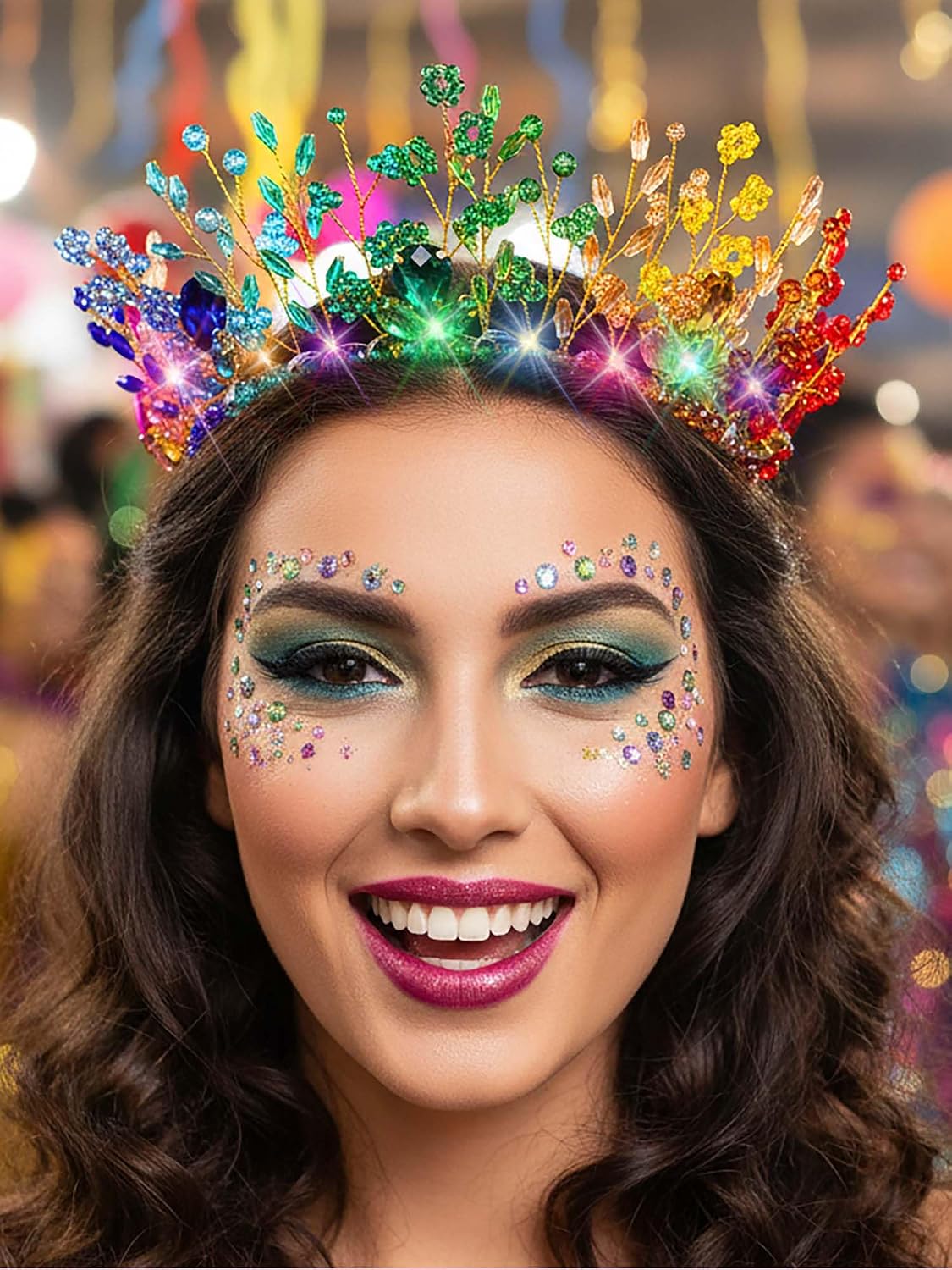 Woeoe Light Up Crystal Headband Colorful Beads Crown Carnival Headpiece with Combs Festival Prom for Women