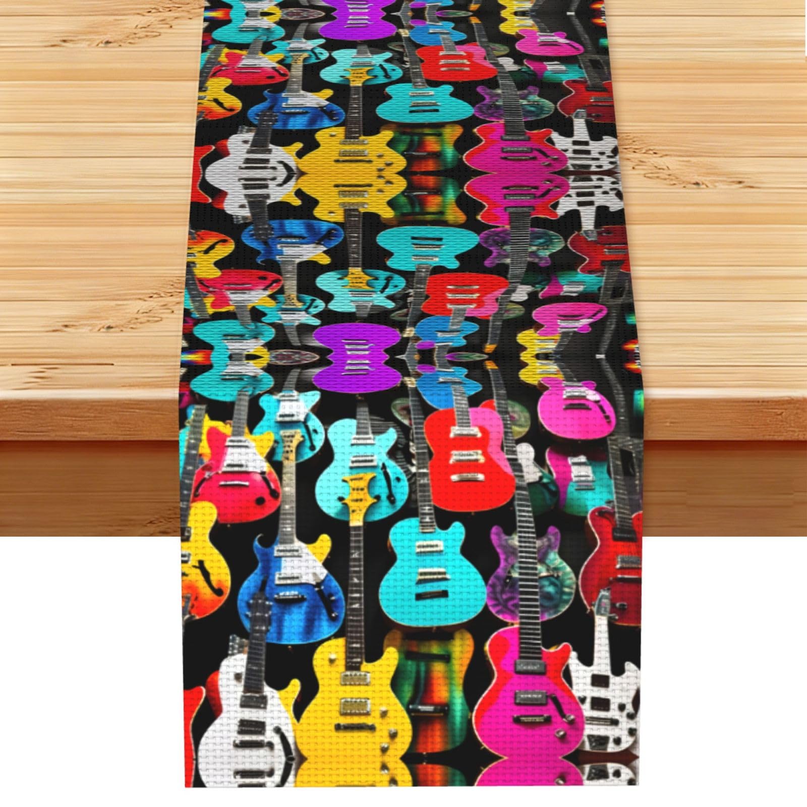 Colorful Guitars Printed Dining Table Runner 13x72 Inch, Non-Fading Decor for Kitchen Dresser Fireplace Mantel