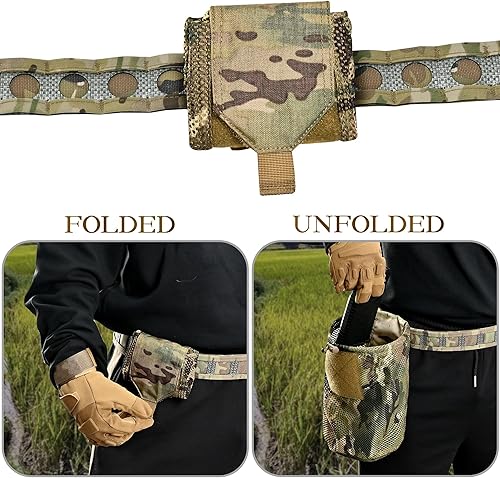 Miniatura 4 de SABADO MOLLE - Bolsa táctica de malla con cordón para montaje en cinturón, plegable, flexible, duradera, con gancho y bucle, se despliega con una