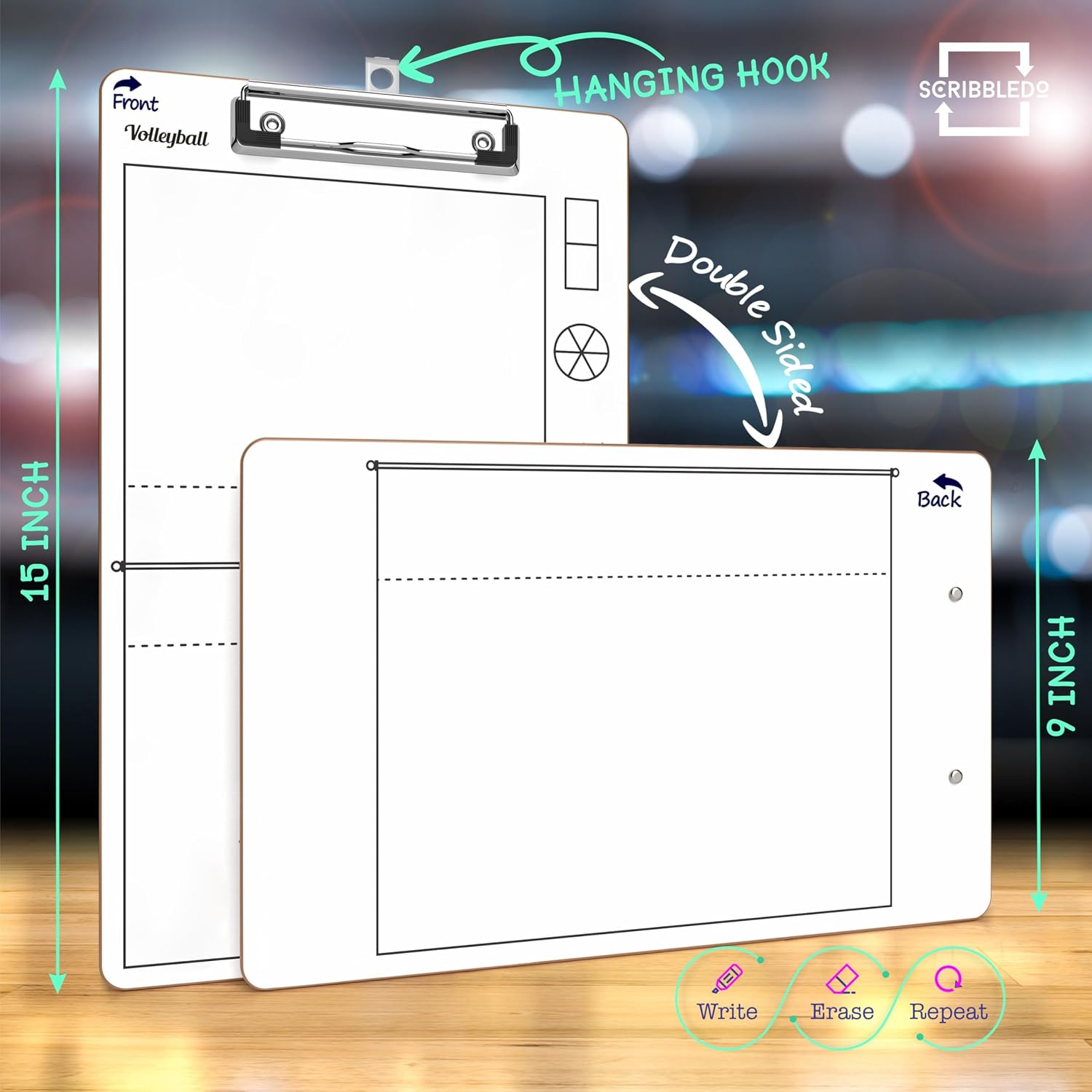 Scribbledo Volleyball Dry Erase Board for Coaches 15x9 Inch Volleyball Rotation Wheel Whiteboard Coaching Supplies Equipment Volleyball Accessories The Perfect Coach Gift