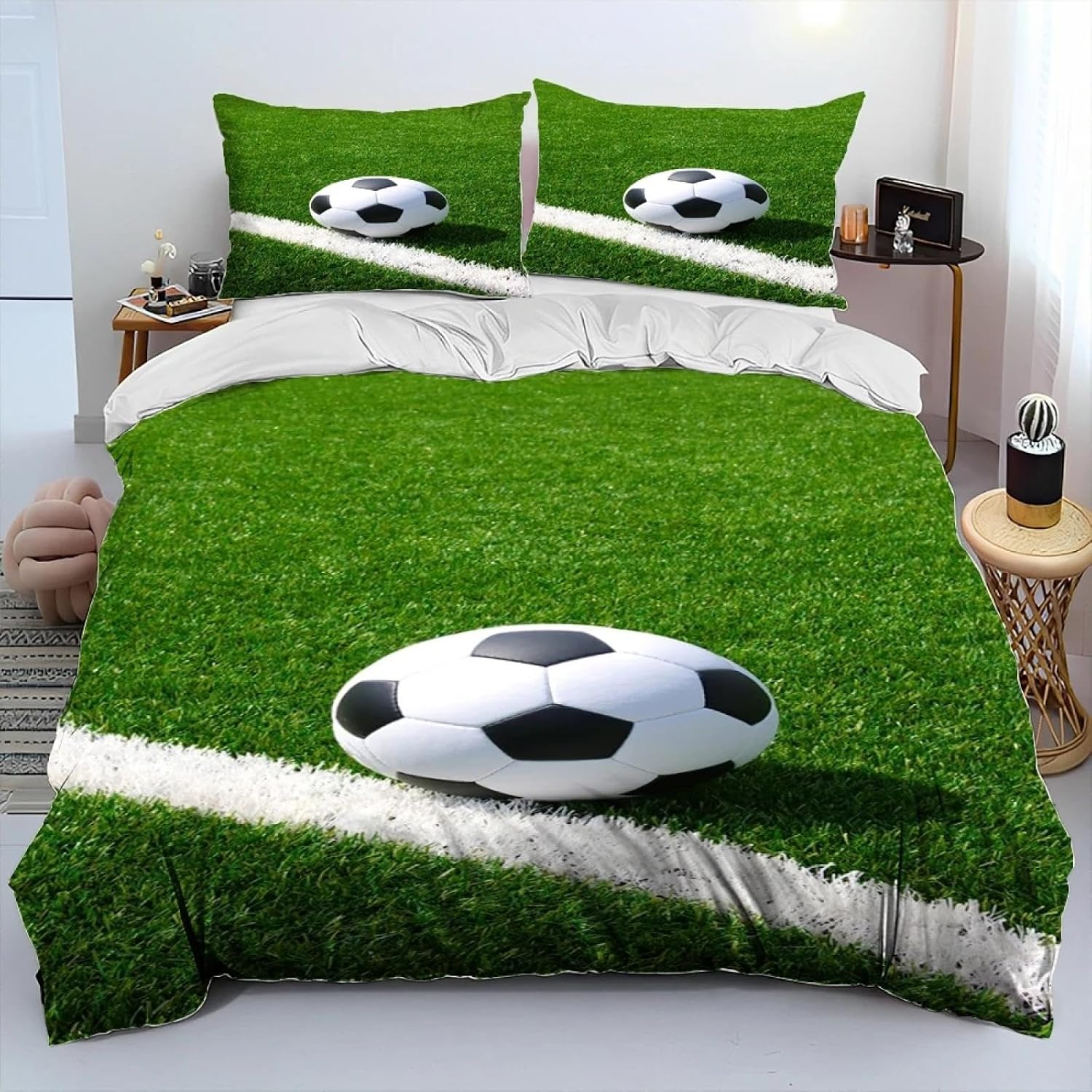 Soccer Football Comforter Duvet Cover Set Quilt Cover Pillowcase King Queen Size Bedding Set for Adult Child 135x190cm /48x75cmx2