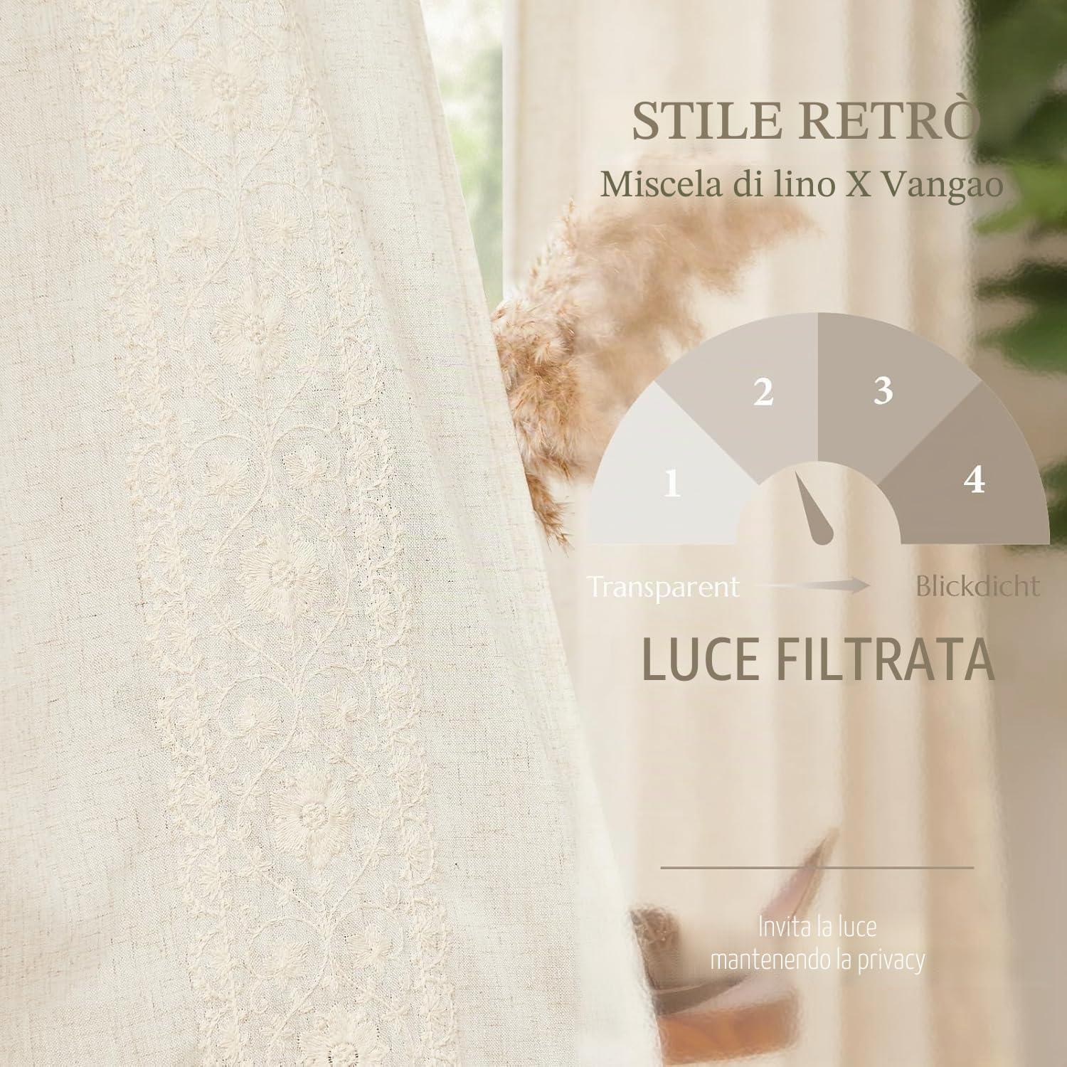 Vangao Tende per Interni in Misto Lino Beige Naturale Tenda Camera Da Letto Ricamata per Finestre Soggiorno Moderne 140 x 245 cm 2 pezzi in stile bohemien per casa Ufficio bambini cameretta
