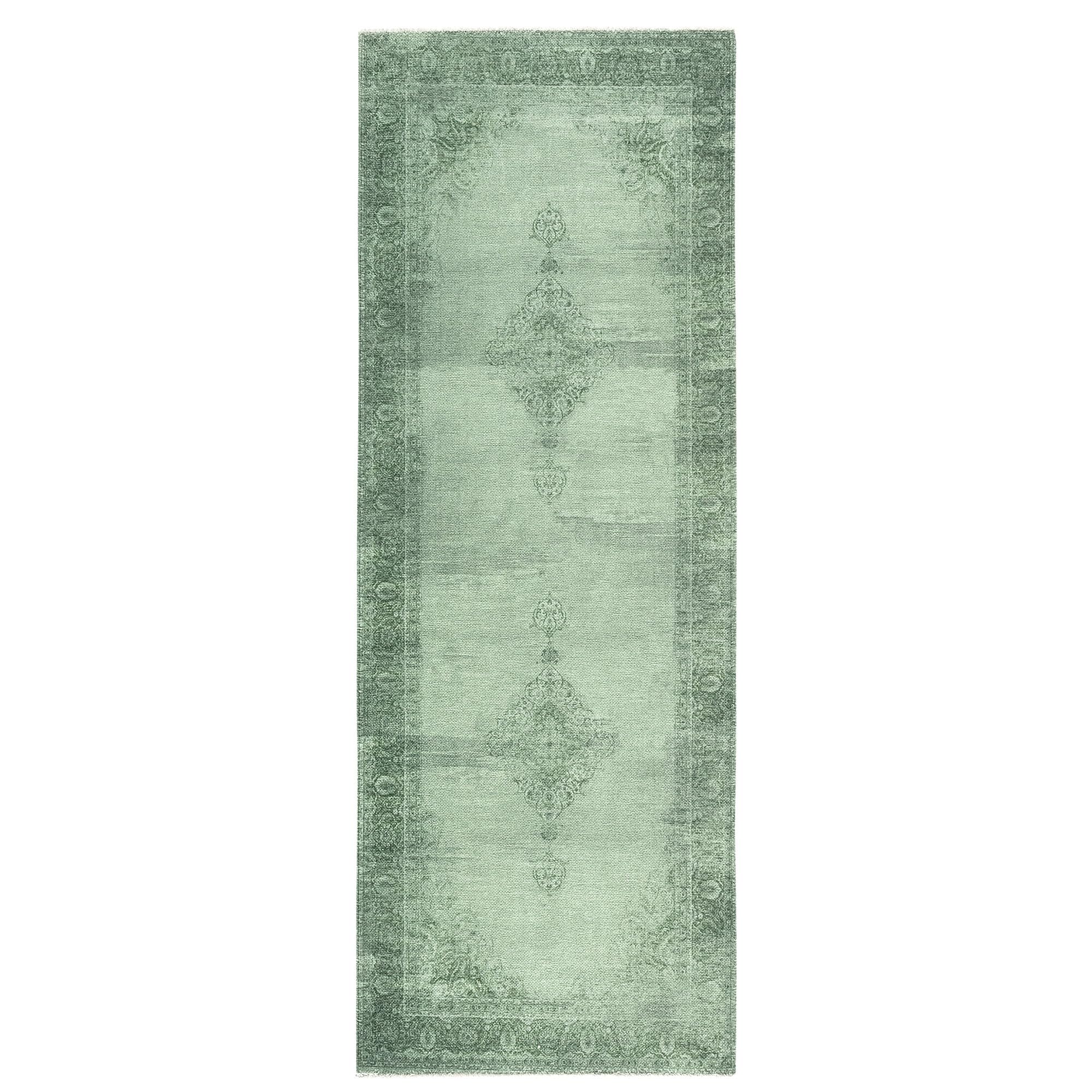 Kelim Vintage Teppich Wohnzimmer Grün 80 X 290 cm - Moderner Kurzflor Teppich - Super Soft