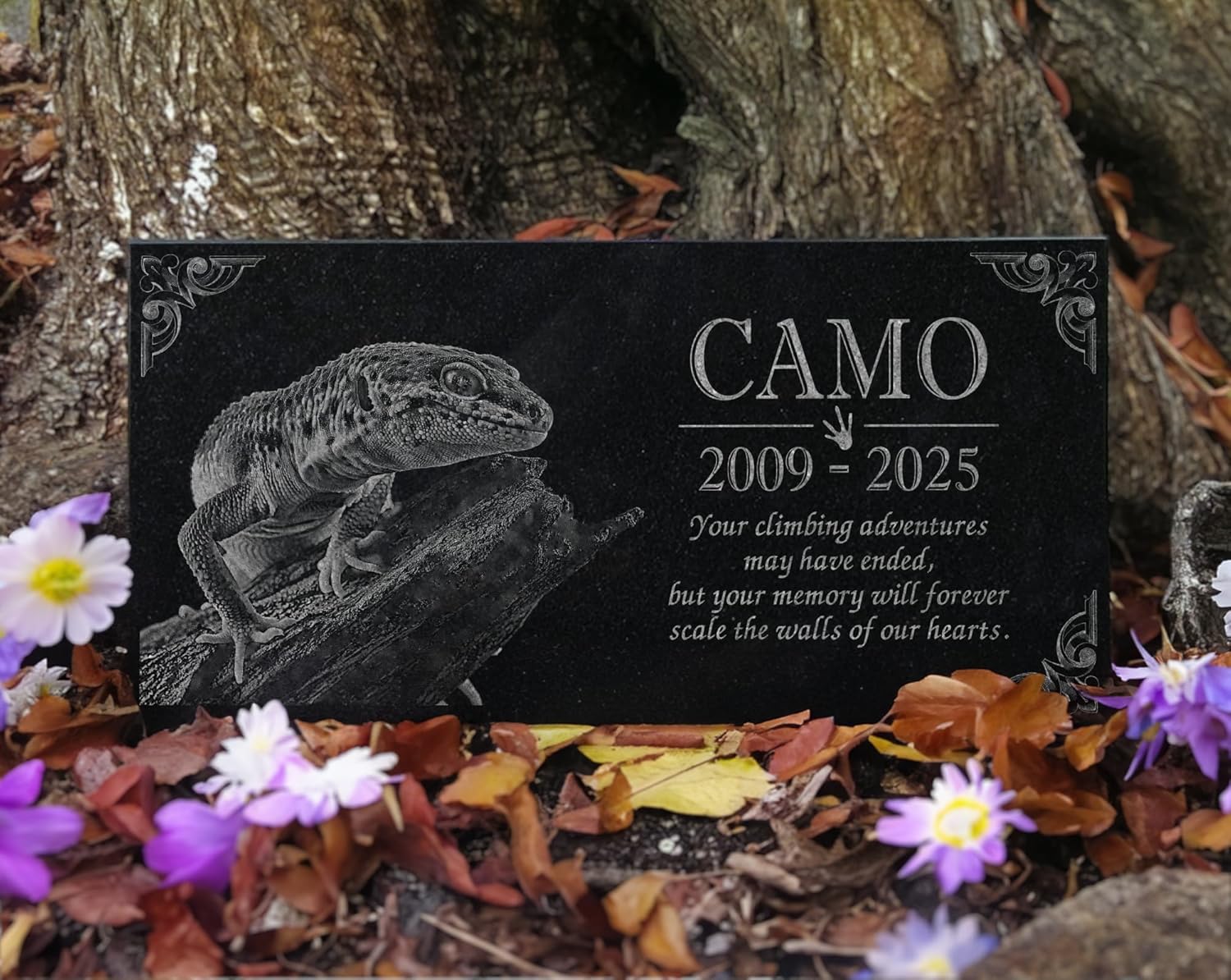 Forever Pet Memorial: Custom Portrait Black Granite Headstone for Dogs, Cats, Horses, Rabbits. Animal Mini Gravestone, Outdoor Garden Pet Cemetery Memorial Stone Plaque Burial Statue