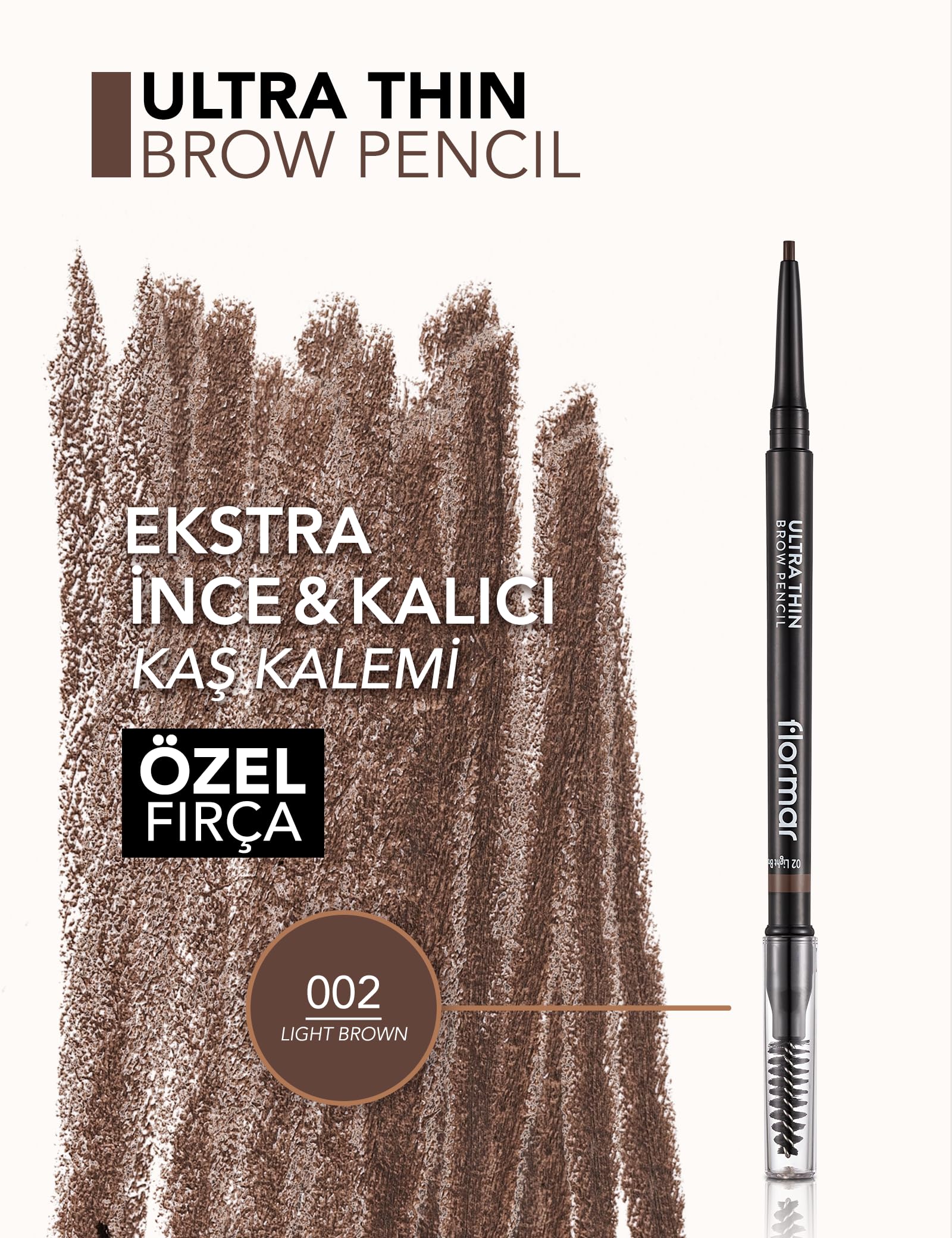 Flormar Kaş Kalemi & Fırçası - Ultra Thin Brow Pencil - 002 Light Brown - 8690604572113