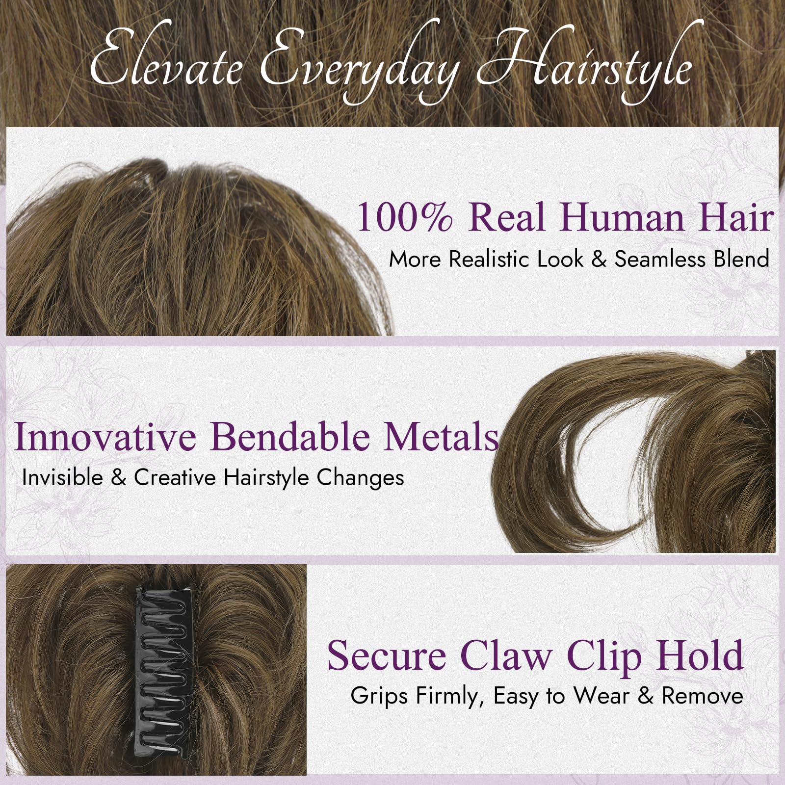 BARSDAR Corto Capelli Veri Coda di Cavallo Extension con Flessibili Metalli, DIY Stili 20cm Clip Artigli Capelli Veri Marrone Mix Messy Chignon Posticci per Donne Spessi Naturale Coda di Cavallo