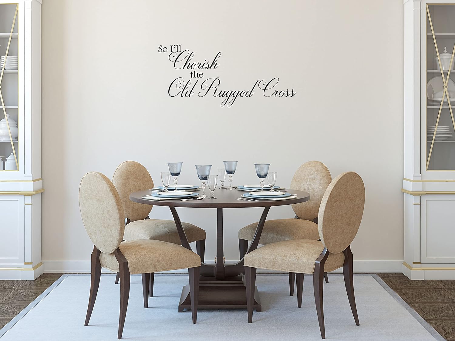 So I'll Cherish The Old Rugged Cross - Inspirational Wall Decals - Hymn Christian Wall Décor - Bible Church Wall Sticker - Living Room Wall Saying - Family Room Wall Quote Vinyl - Bedroom Decor