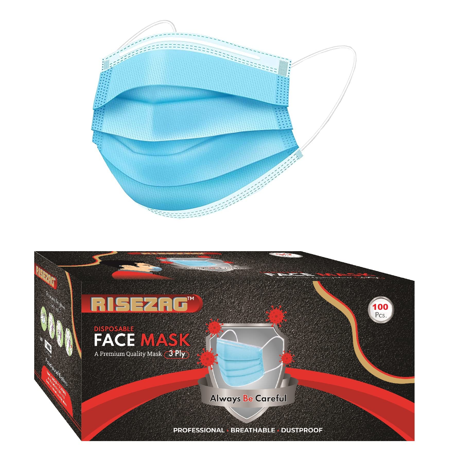 Risezag Blue Surgical Mask Pack of 100 Pieces Disposable Masks 3 ply layer with nose clip Blue Use and Throw Masks Pack of 100 Pcs Pin 3 Ply Comfortable Pollution Face Mask for Men Women with Box. (B09RWJXRHY) Amazon Price History, Amazon Price Tracker
