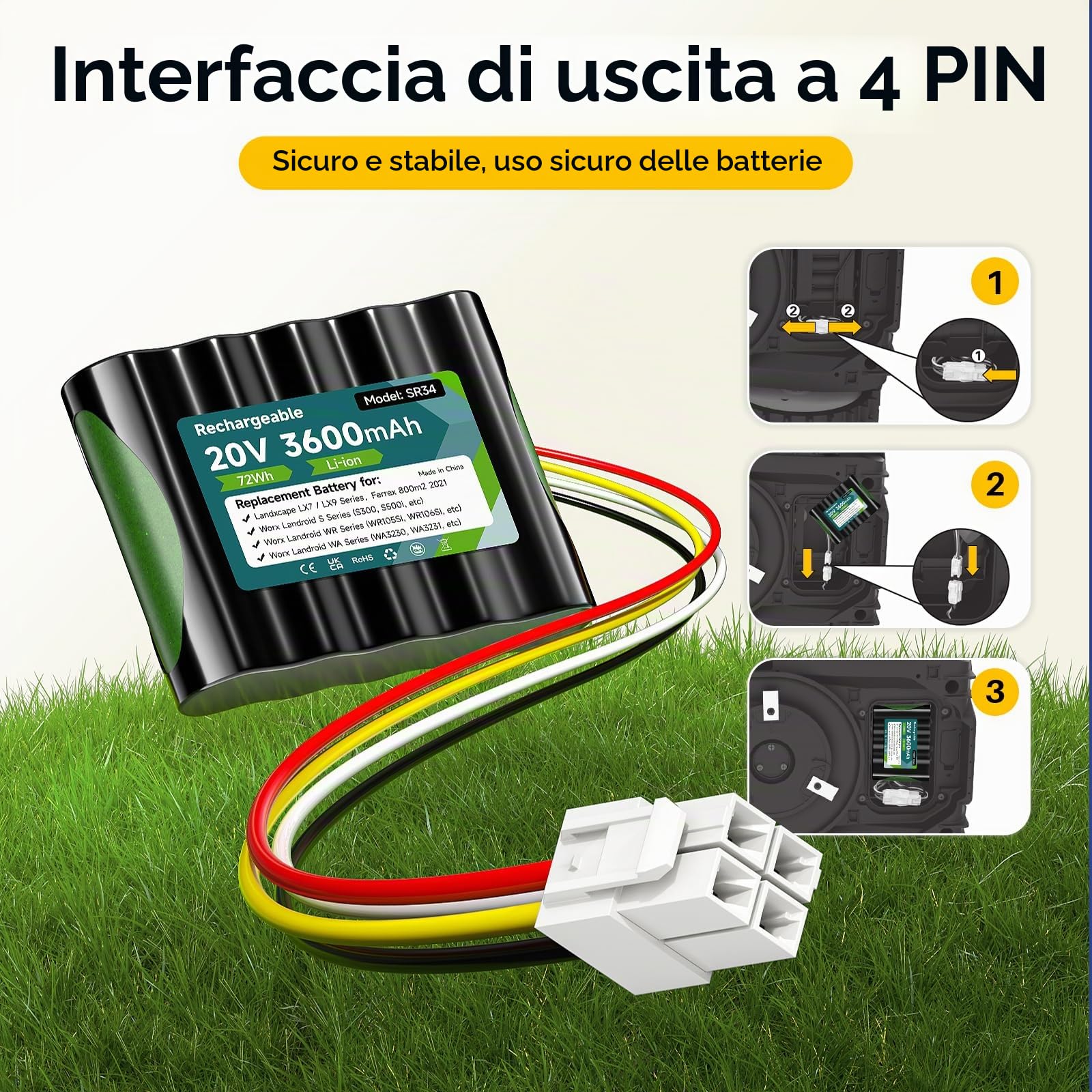 20V 3500Mah batteria per Worx Landroid S Basic, S450i, S500, WA3230, WR101SI, WR102SI, WR105SI WR105si.1, WR106 SI WR106SI, WR115mi, Landxcape LX7 / LX9 Series, 50032492, Ferrex 800m2 2021
