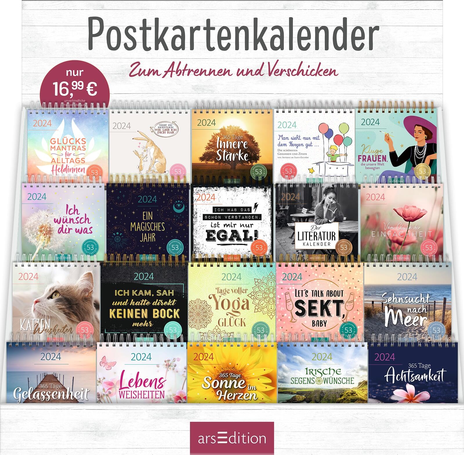 Display Postkartenkalender 2024: Mit 20 x 3 Ex. | Wochenkalender 2024, 53 Postkarten zum Abtrennen und Verschicken