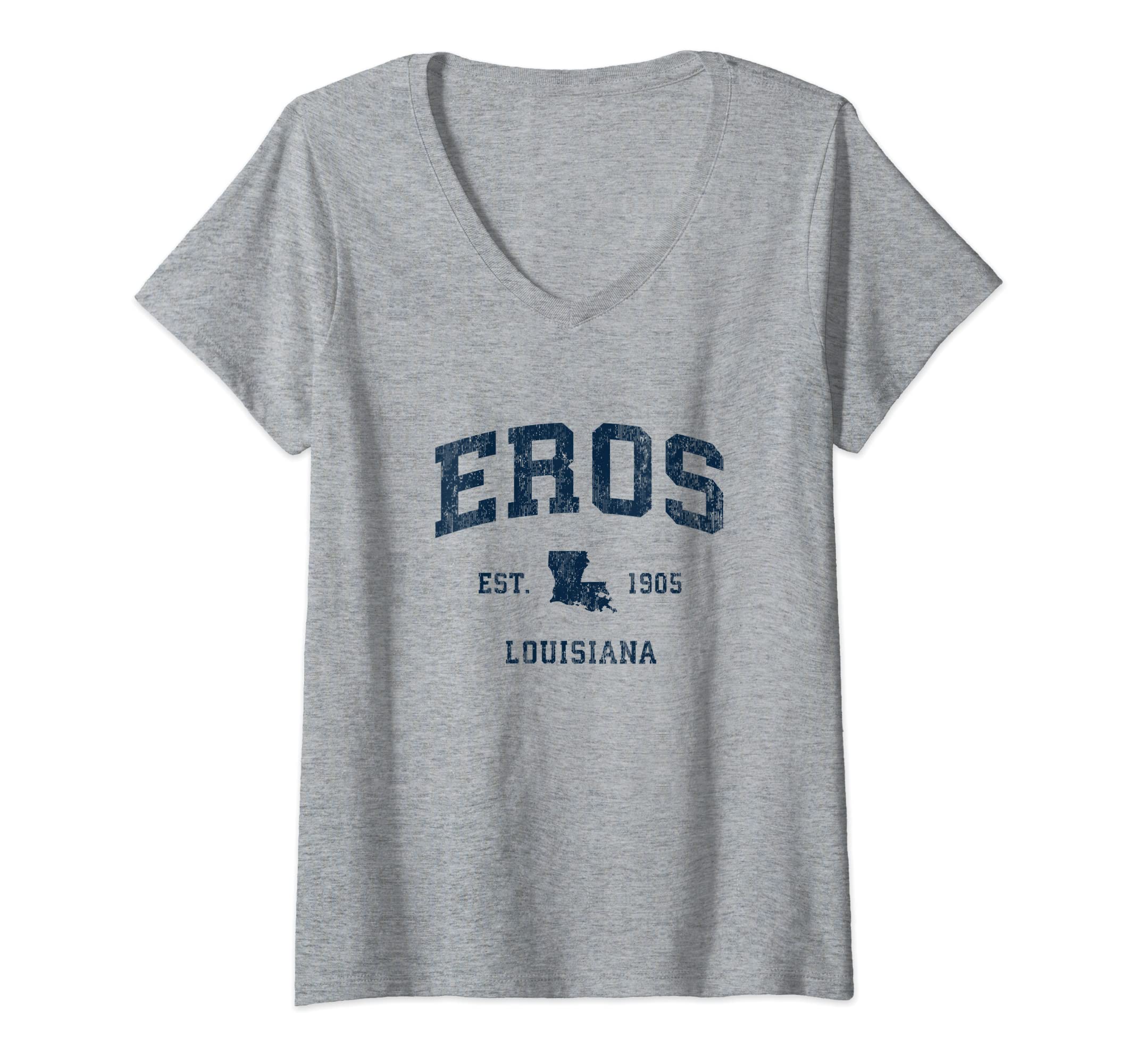 Womens Eros Louisiana LA Vintage Athletic Navy Sports Design V-Neck T-Shirt