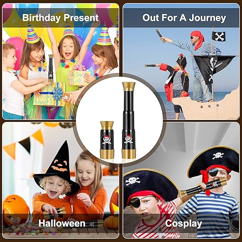 Miniatura 7 de 2 piezas de telescopio pirata de plástico de juguete para niños, mini telescopio retro portátil ajustable, mini telescopio pirata de plástico,