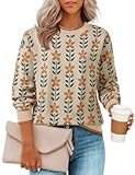 Women&apos;s Long Sleeve Crewneck Sweater 2025 Fall Printed Cute Oversized Knitted Pullover Tops Trendy Clothes