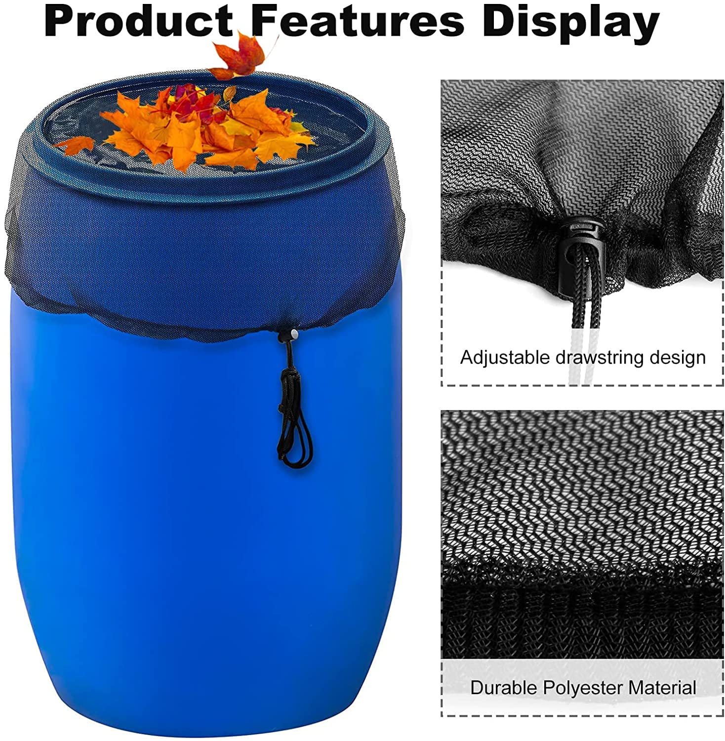 Copertura Per Bidone Pioggia Con Coperchio A Rete Fine E Coulisse - Diametro 95cm In Poliestere - Protegge Da Foglie, Insetti E Zanzare - Per Raccoglitore D'Acqua Esterno - 2